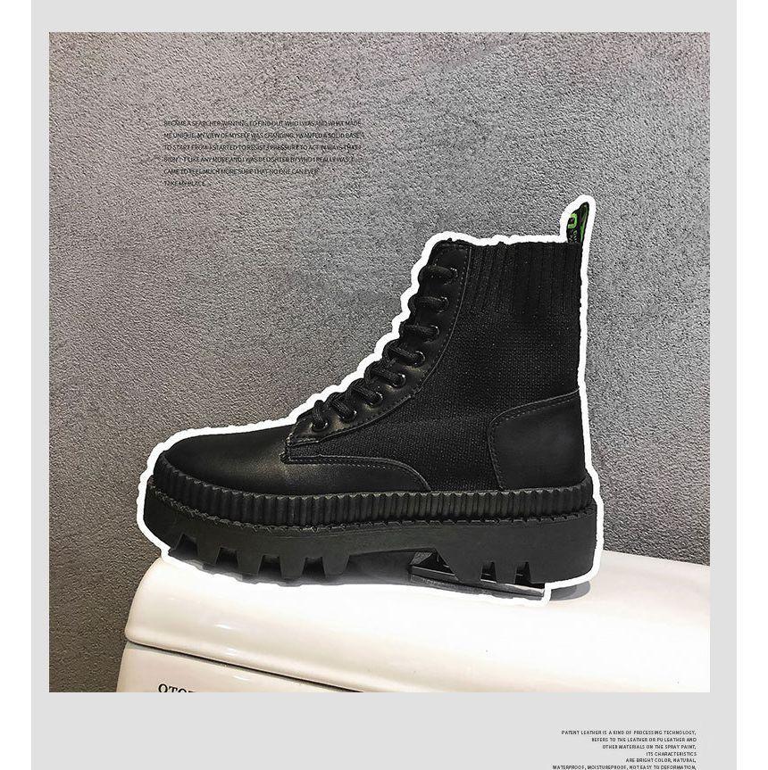 Plain Lace-Up Platform Short Boots Product Image