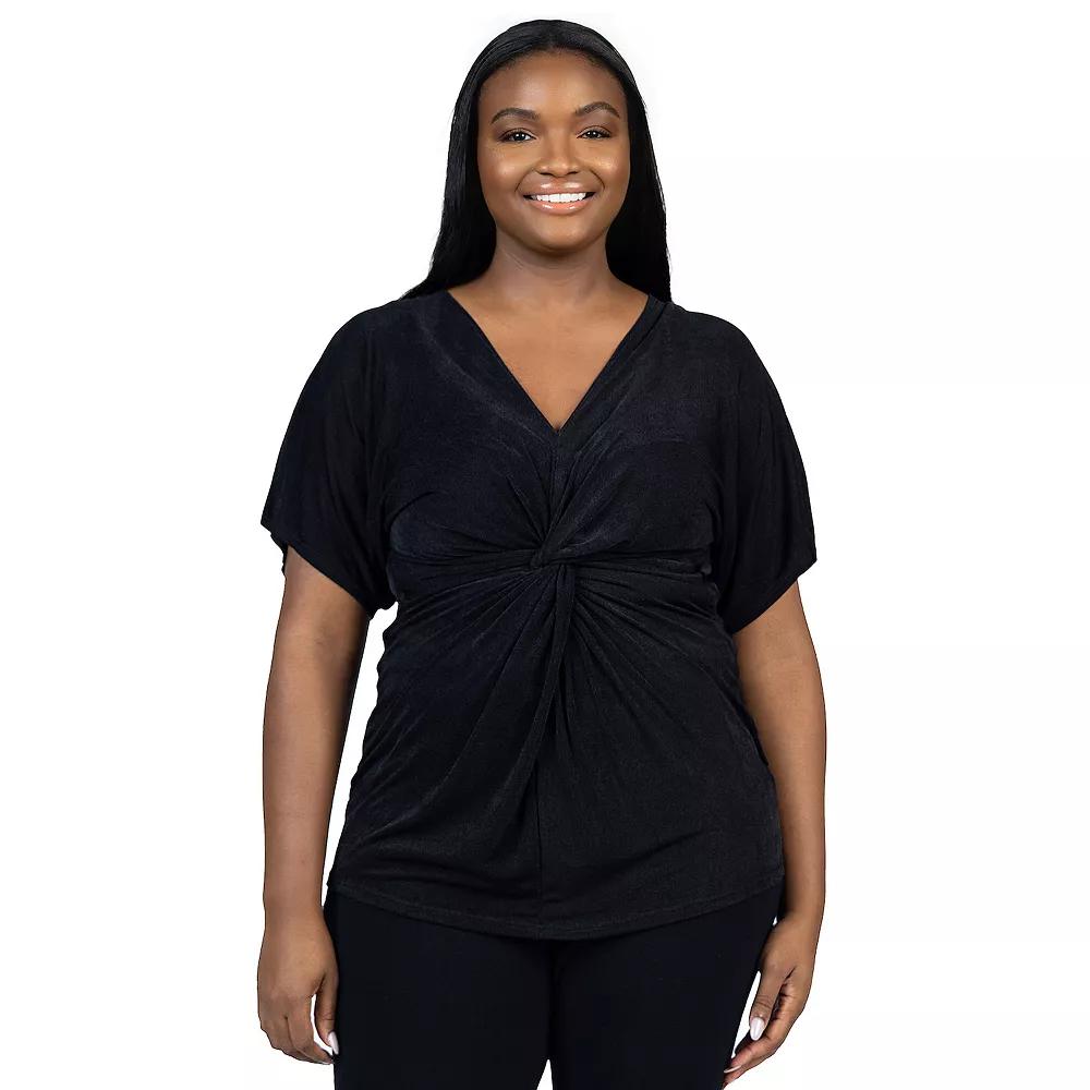 Plus Size 24Seven Comfort Apparel Twist Front Short Dolman Sleeve Top, Women's, Size: 3XL, Black Product Image
