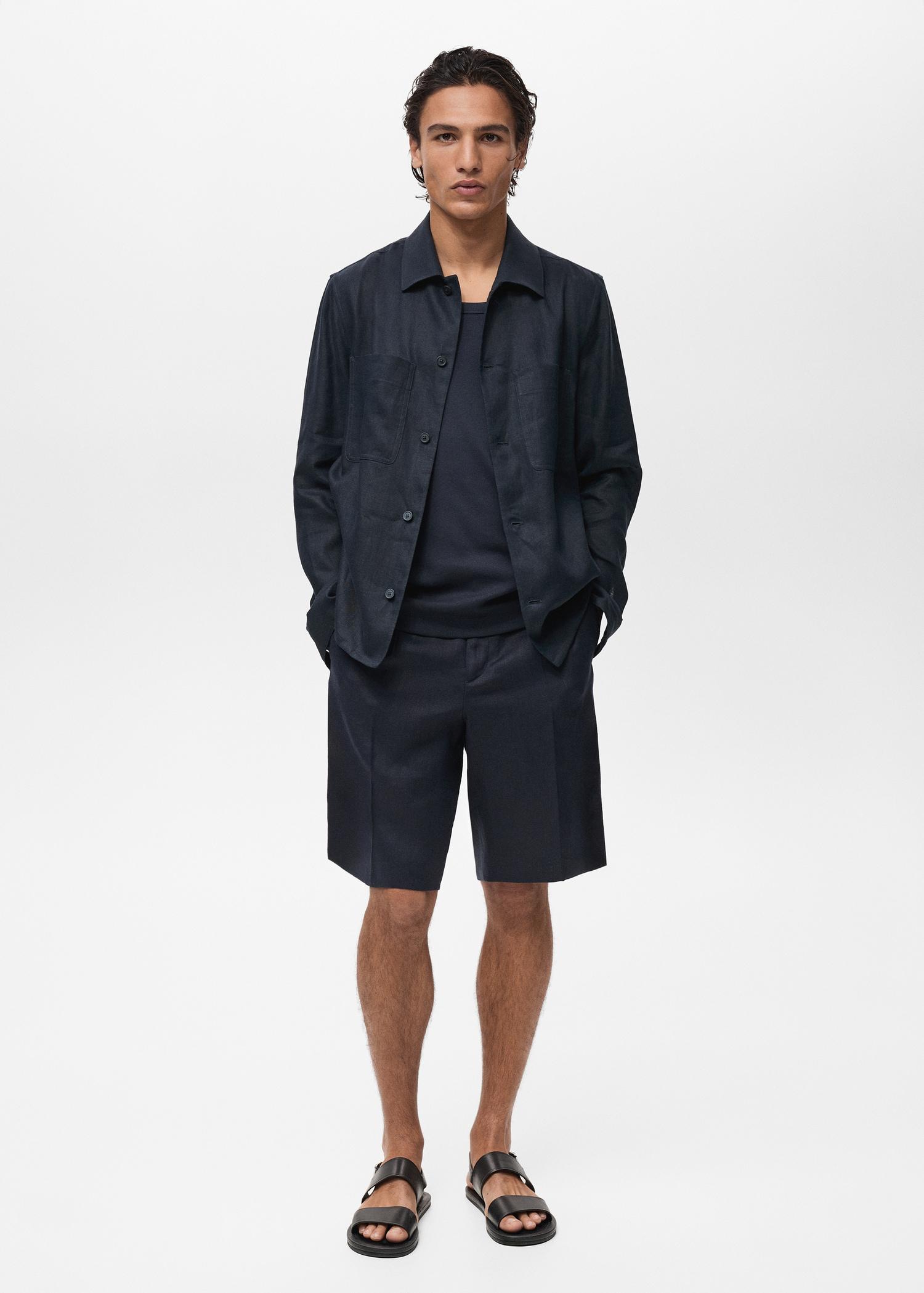 Slim-fit 100% linen bermuda shorts - Men | MANGO USA Product Image