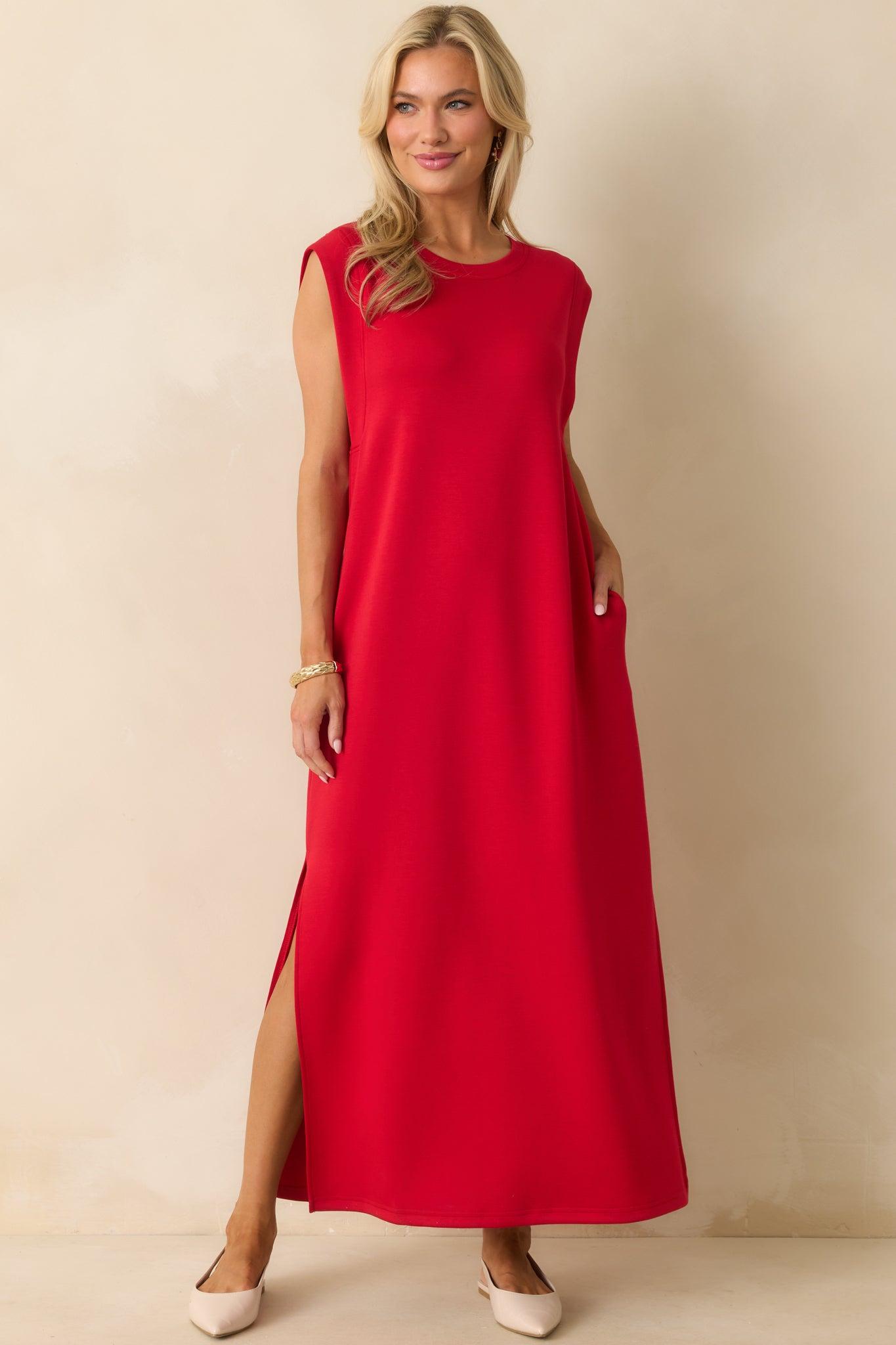 Between Now And Then Red Cotton Sleeveless Maxi Dress Product Image