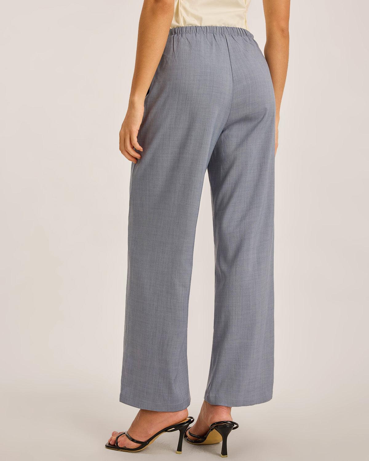 Grey Elastic Straight Waist Pants Product Image