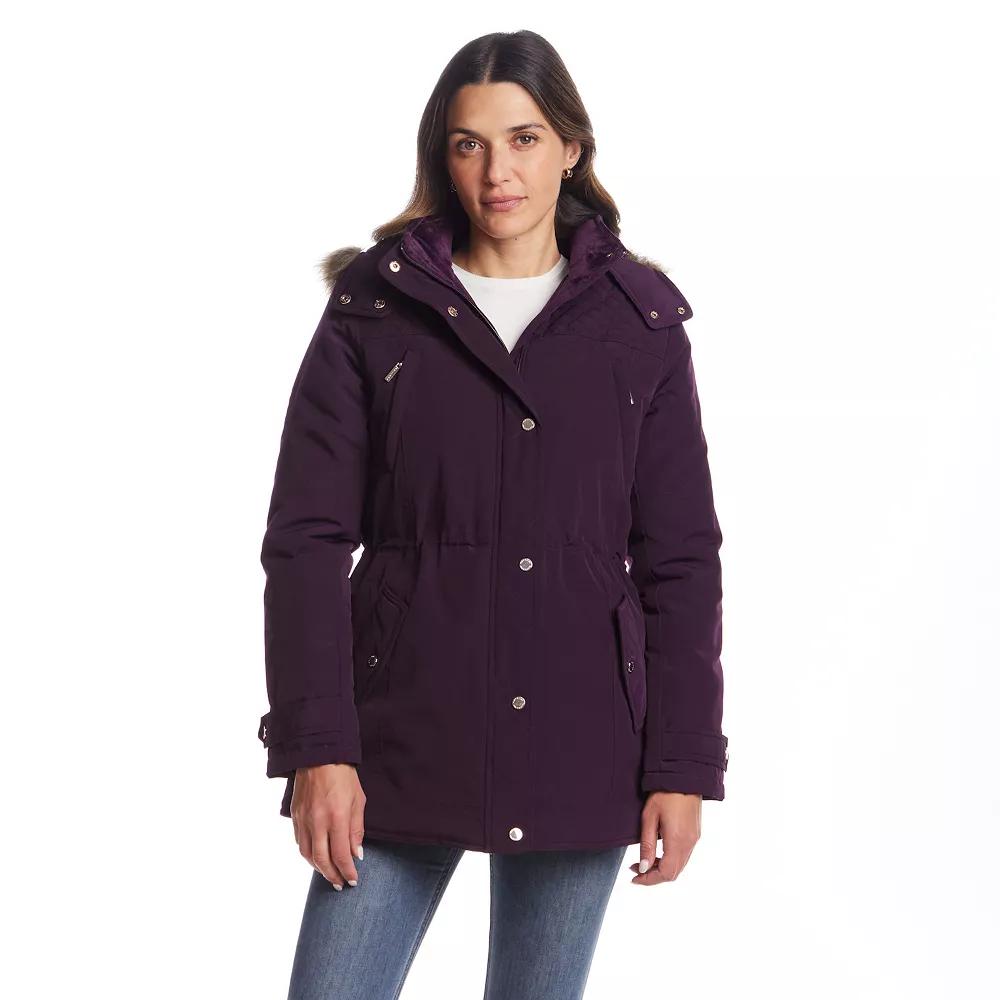 Women's Gallery Faux Fur Trim Hooded Heavyweight Stadium Jacket, Size: Medium, Blackberry Product Image