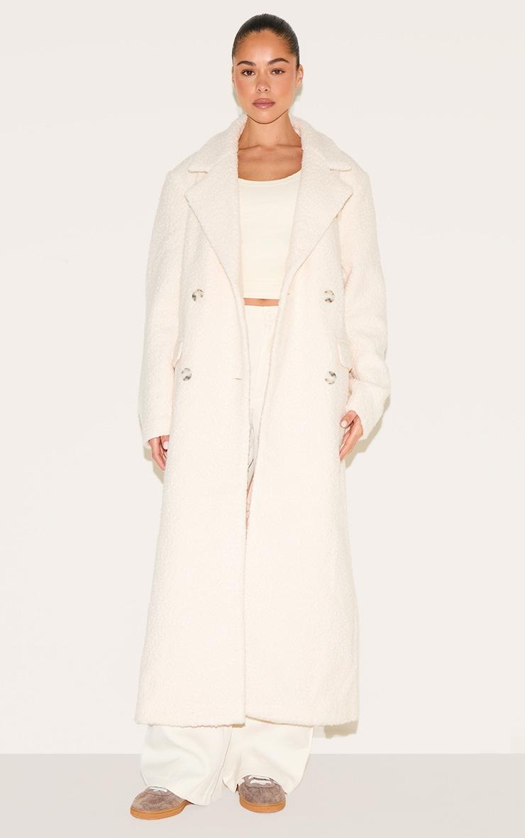 Ecru Boucle Double Breasted Structured Maxi Coat Product Image