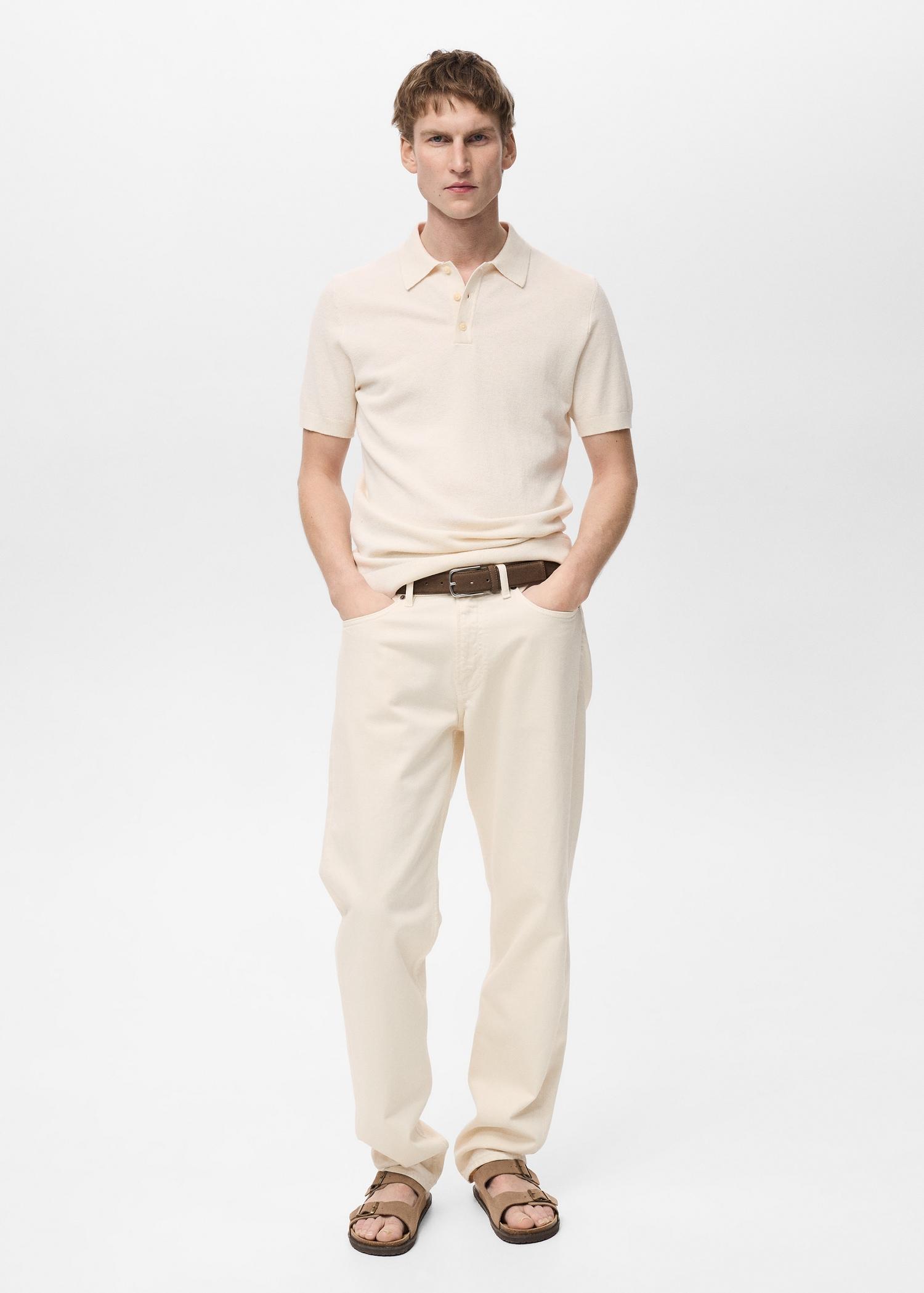 Structured knitted slim-fit polo shirt - Men | MANGO USA Product Image