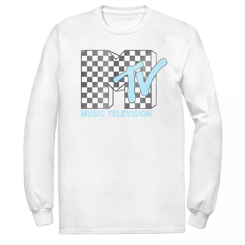 Men's MTV Logo Black And White Checkered Blue TV Tee,  Product Image