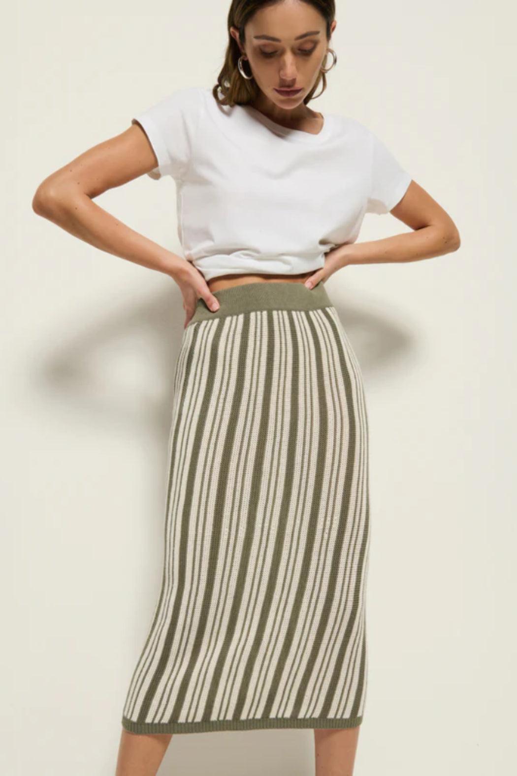 Mirella Midi Skirt- Green Herb Stripe Product Image