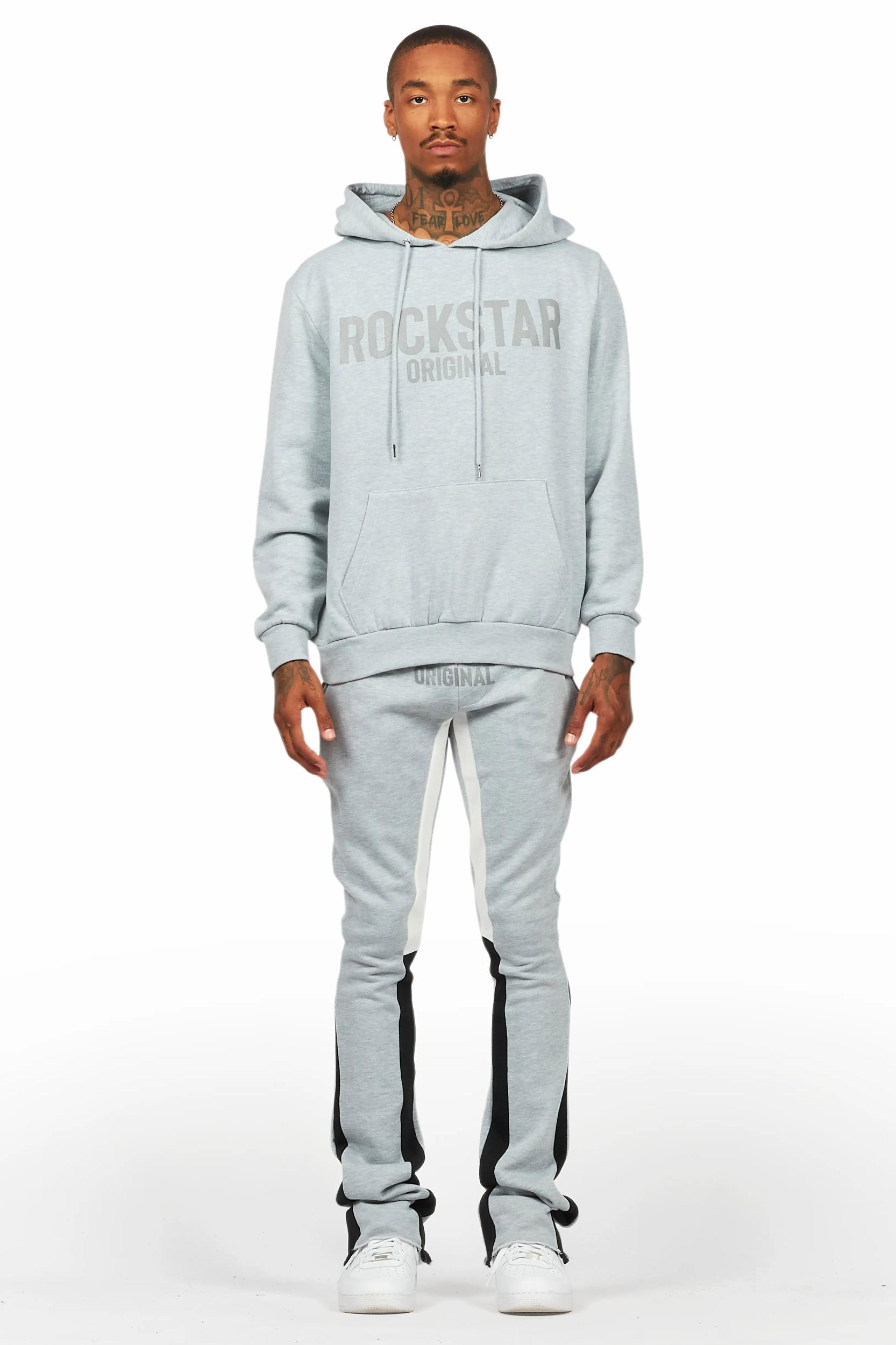 Sana Heather Grey Hoodie/Stacked Flare Track Pant Set Male Product Image