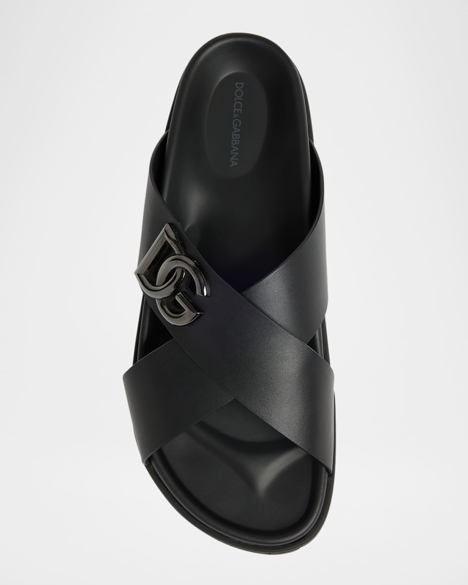 Men's Crisscross Leather Logo Slide Sandals  Product Image