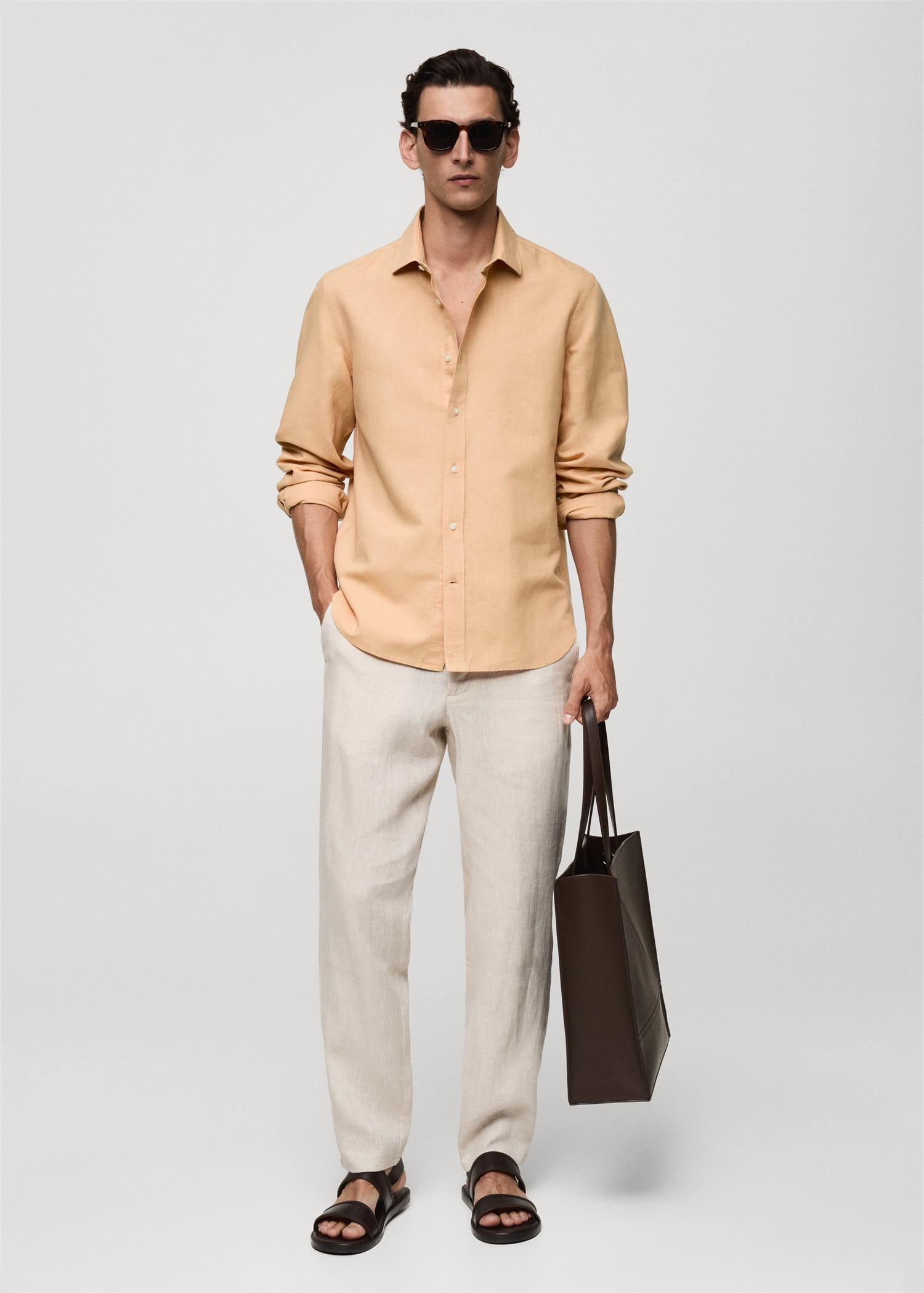 Classic-fit linen-blend shirt - Men | MANGO USA Product Image