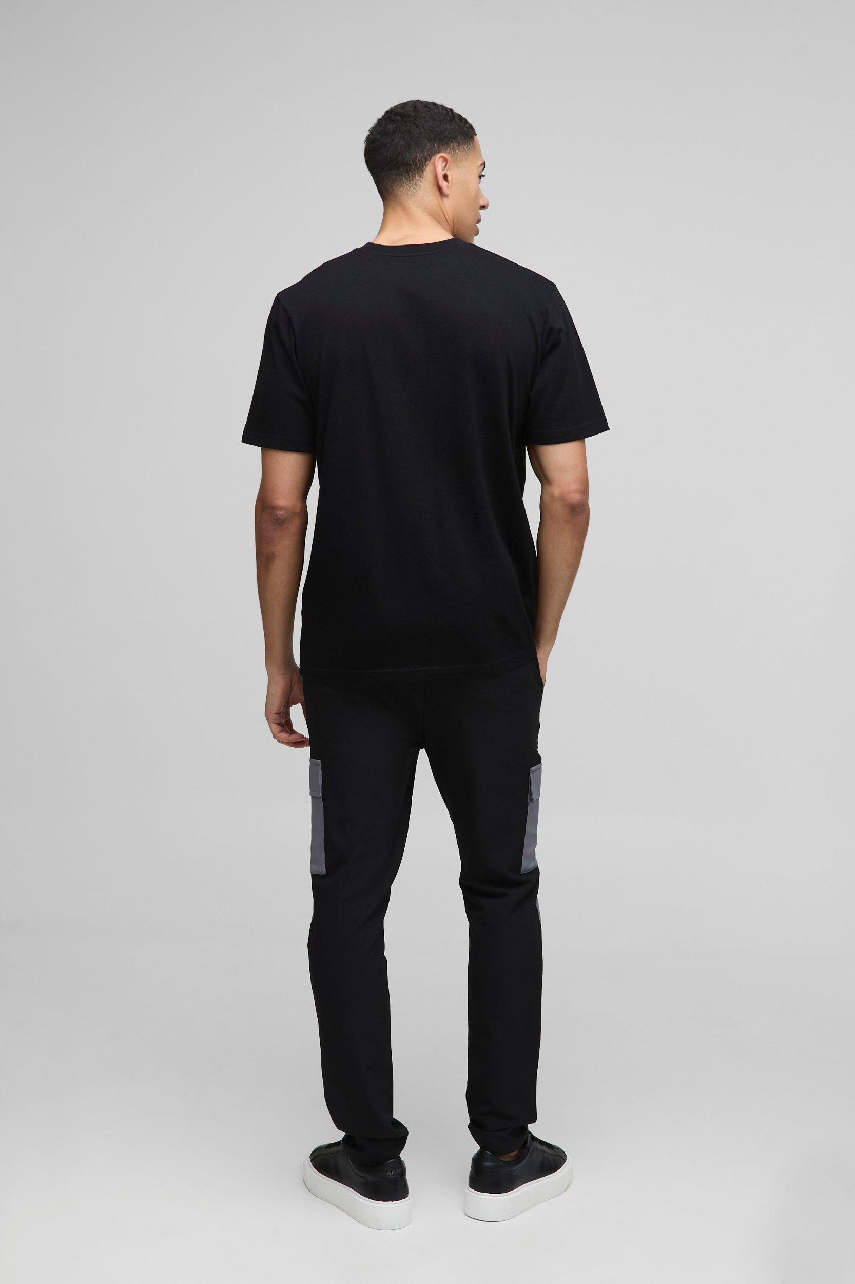 Elasticated Waist Skinny Fit Technical Stretch Colour Block Cargo Pants | boohooMAN USA Product Image