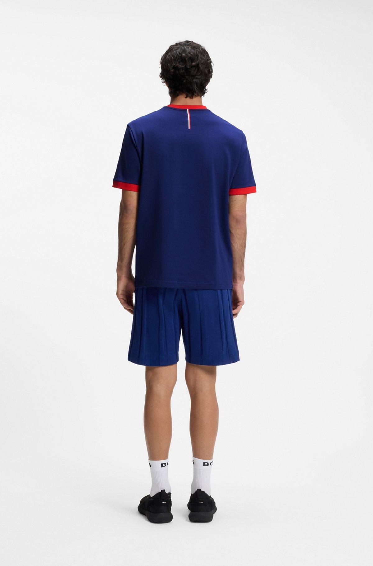 Stretch-cotton T-shirt with country flag and logo Product Image