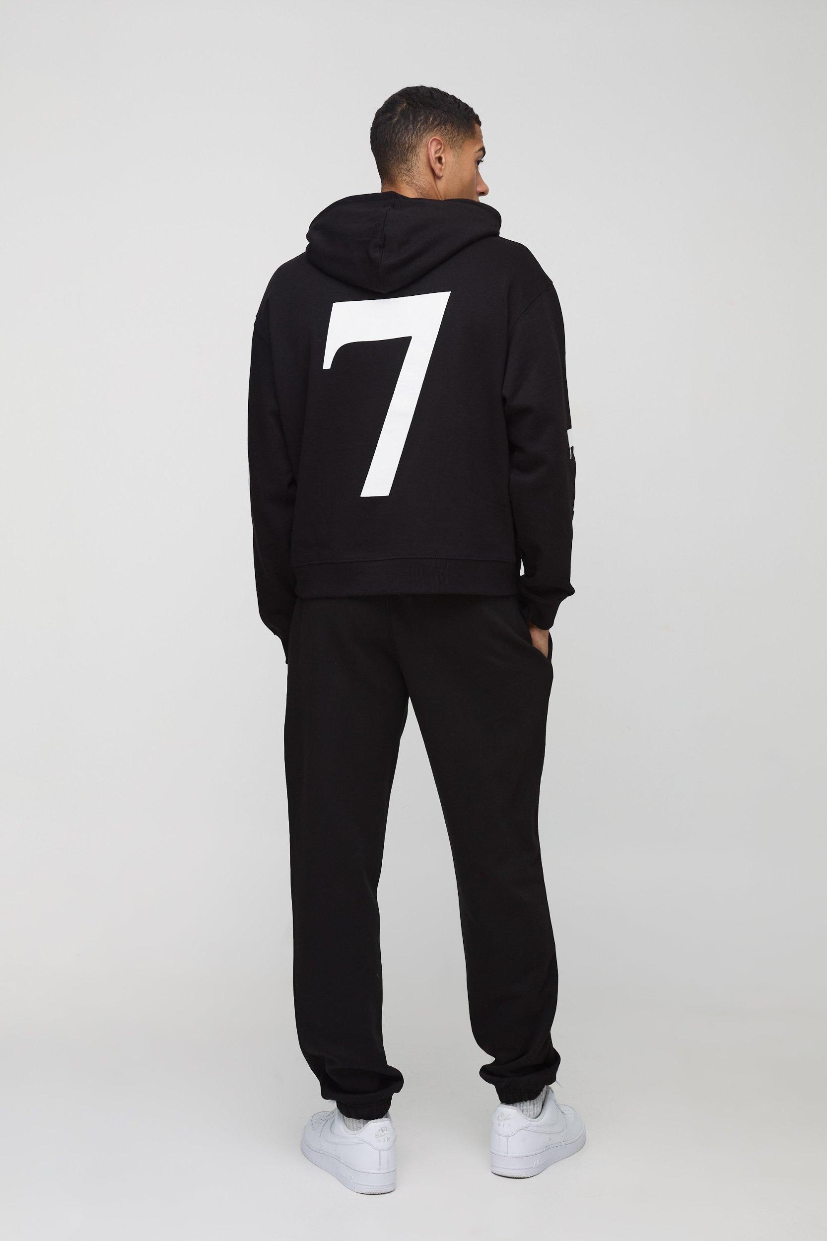 Oversized Boxy 7 Print Hooded Tracksuit | boohooMAN USA Product Image