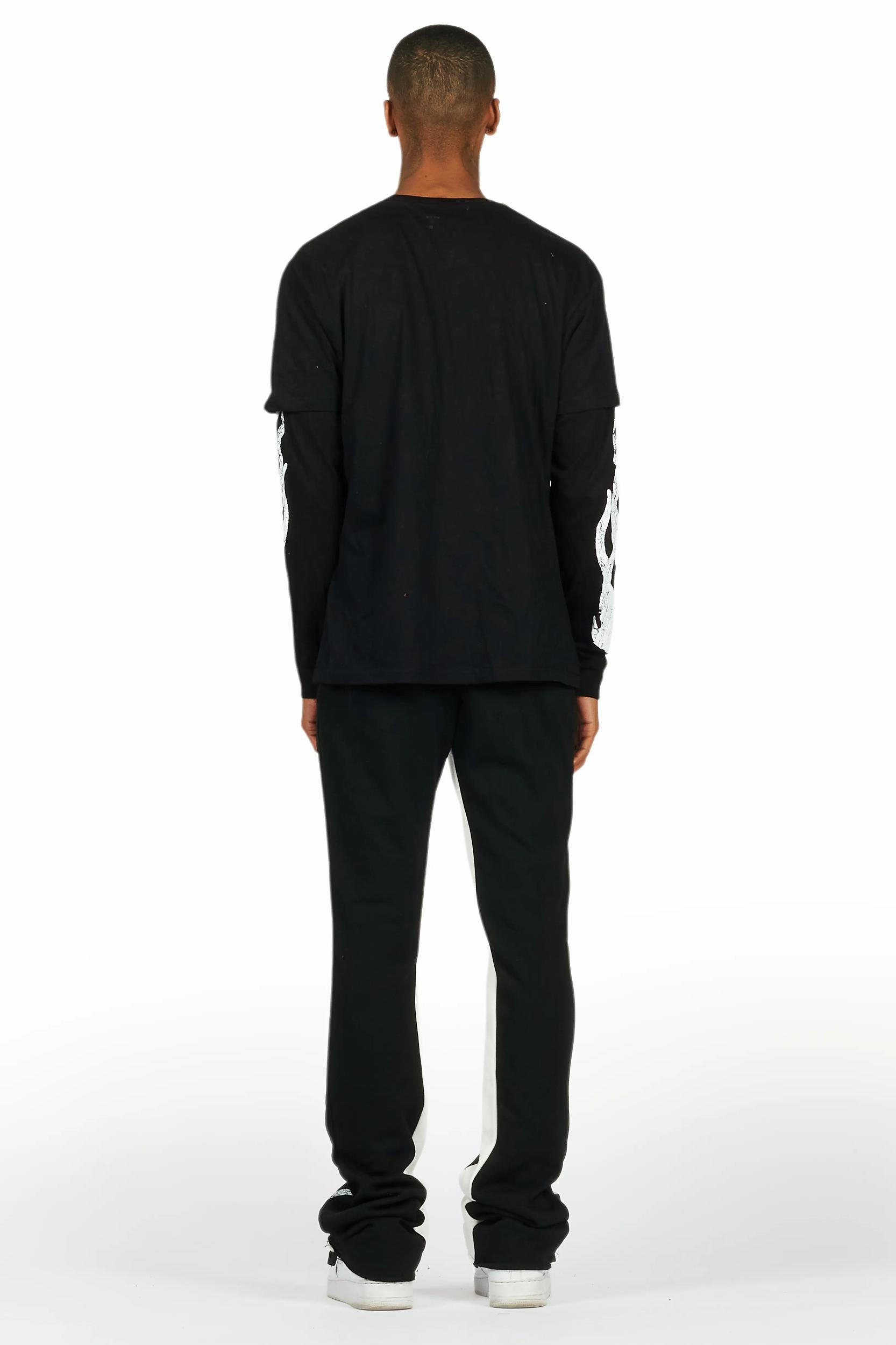 Amos Black Double Layer T-Shirt/Stacked Baggy Pant Set Male Product Image