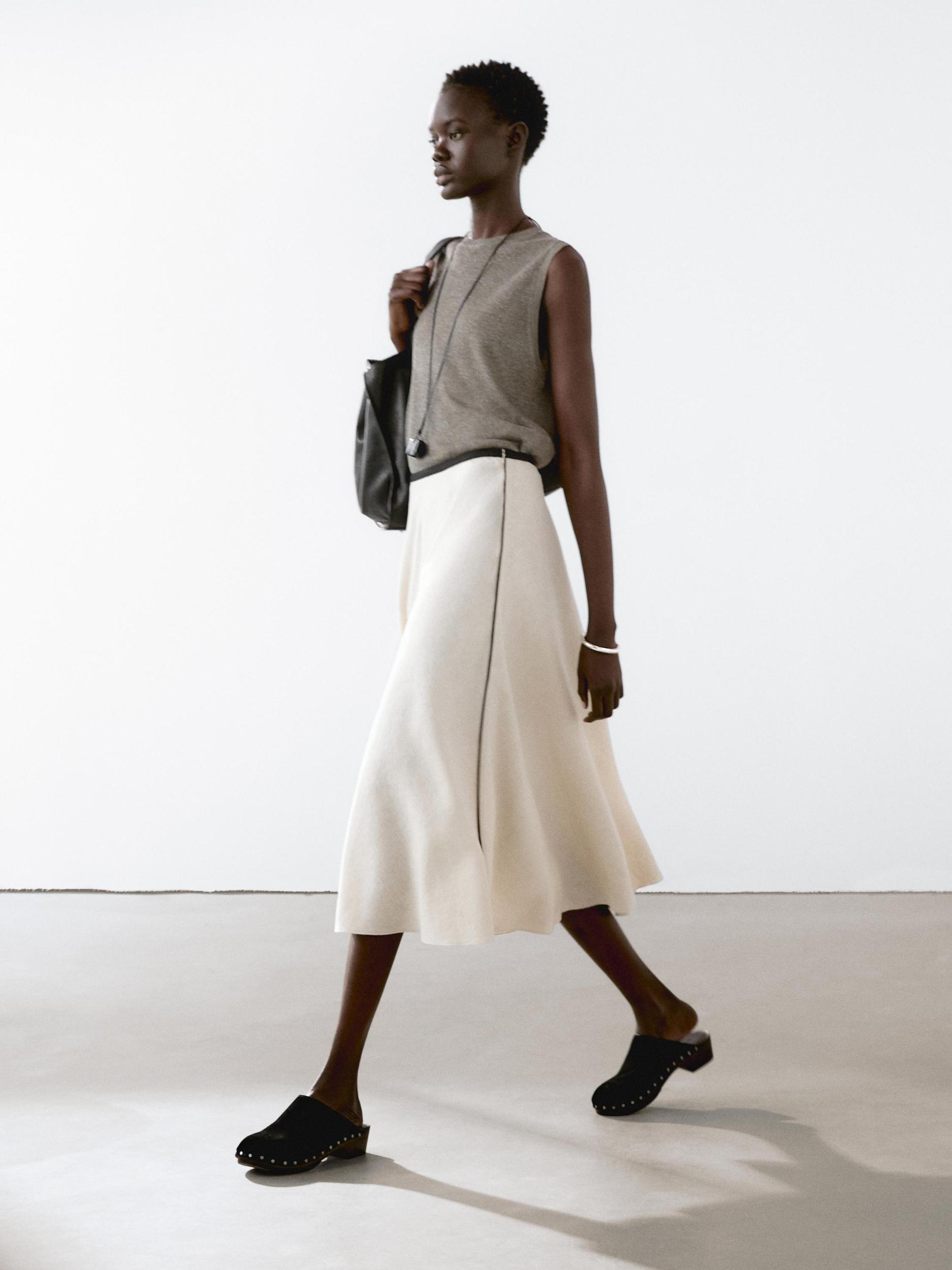 100% linen flounce midi skirt Product Image