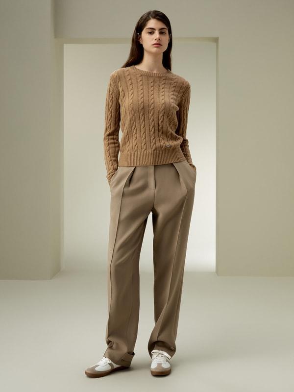 LILYSILK Woolen Pullover - for Women - Camel Cashmere-Wool Blend - Comfortable Ribbed Edges Sweater L Product Image