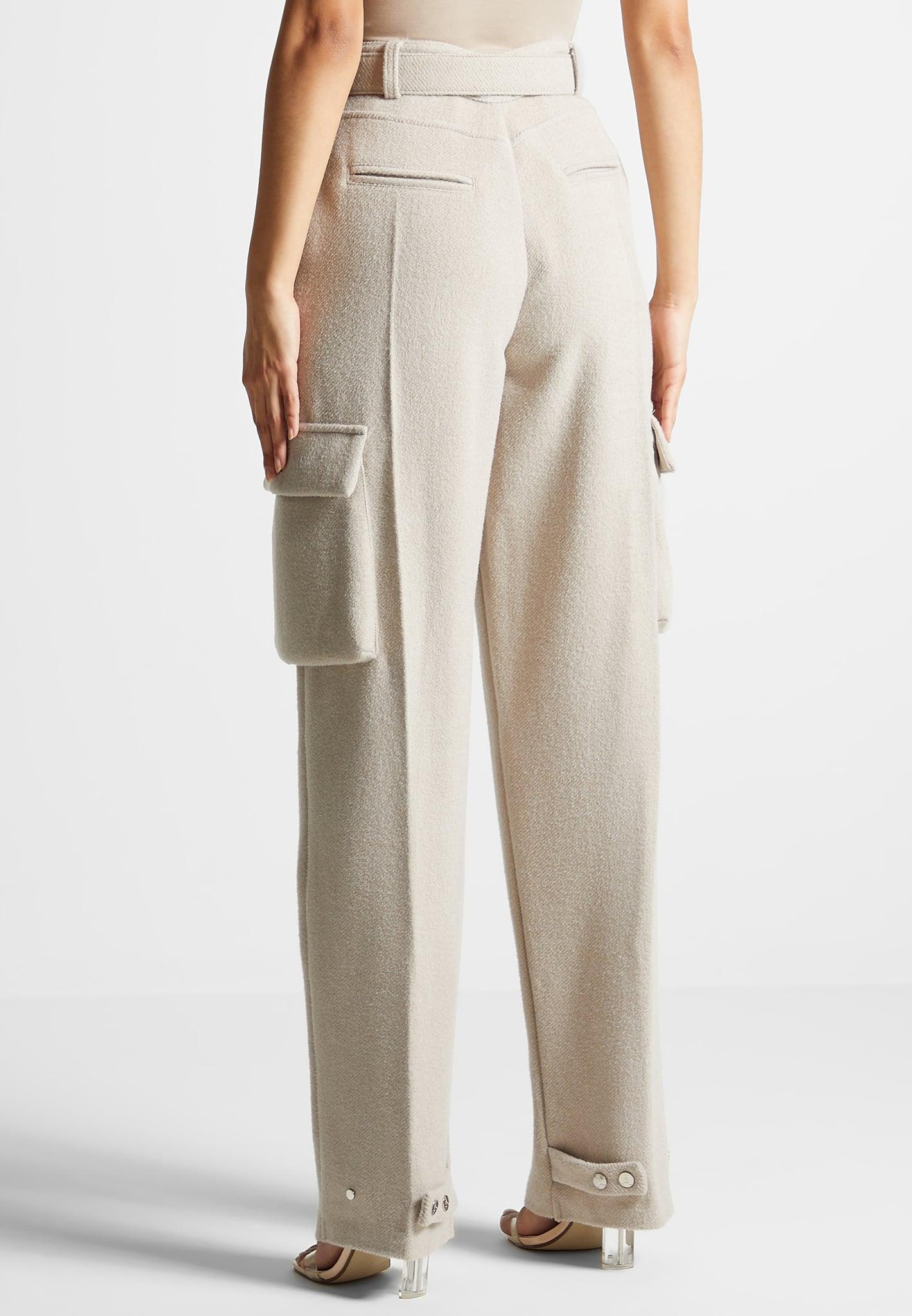 Wool Tailored Cargo Trousers - Beige Female Product Image