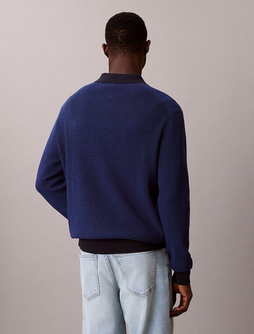 Smooth Cotton Waffle Polo Sweater Product Image