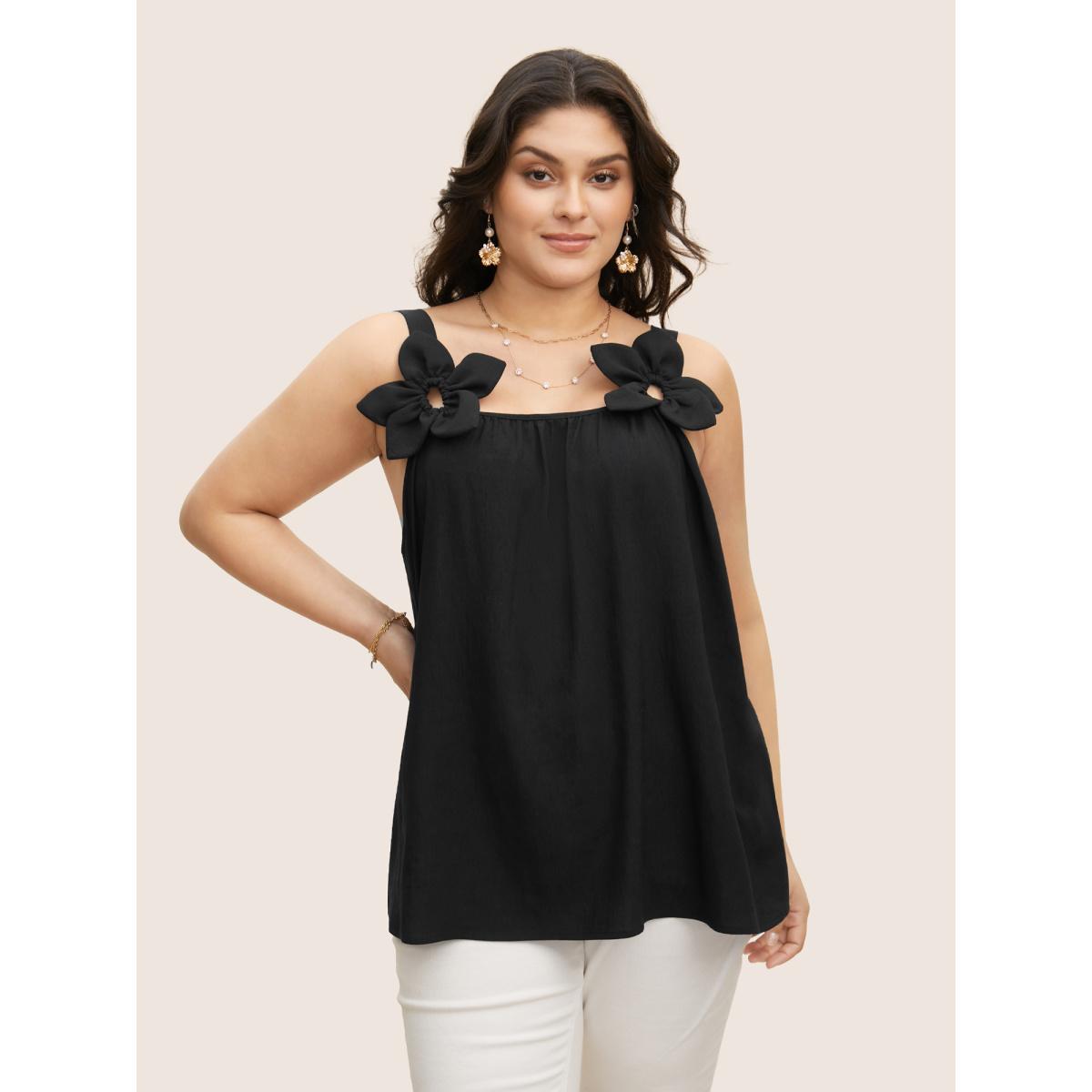Plus Size Stereo Flower Design Cami Top Women Black Elegant Patchwork Square Neck Everyday Tank Tops Camis BloomChic 12/L Product Image