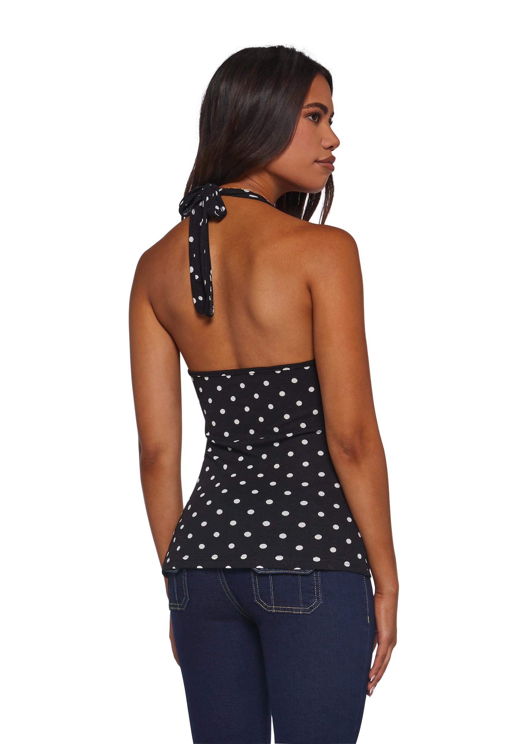 Womens Sexy Polka Dot Halter Top - Black Product Image