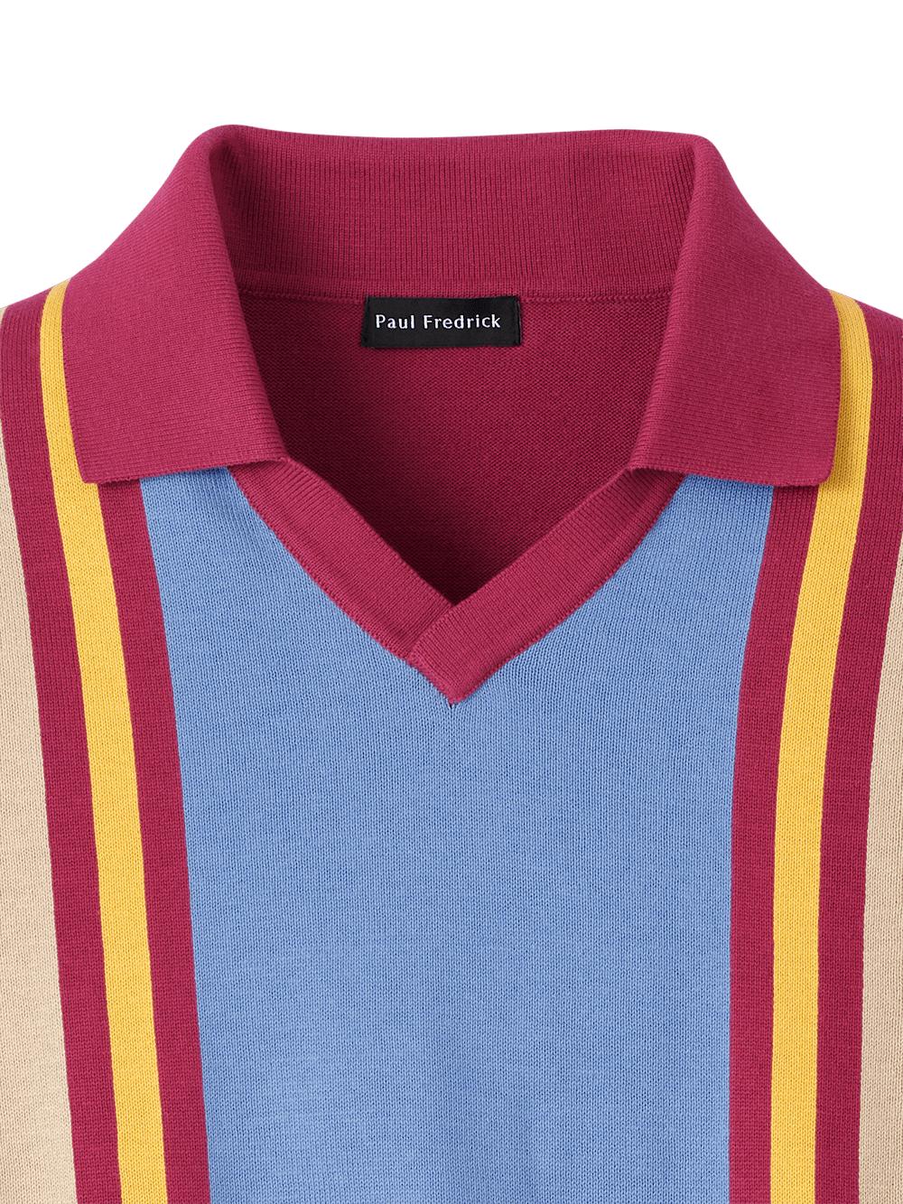 Cotton V-neck Polo - Burgundy Product Image