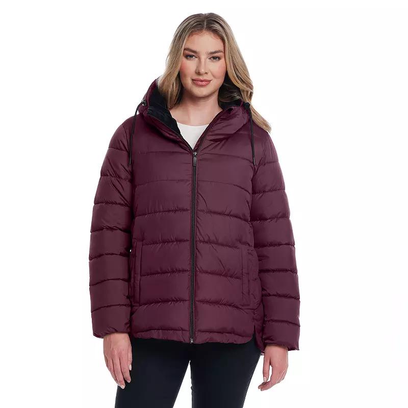 Women's Weathercast Hooded Puffer Coat with Cozy Pile, Size: Medium, Merlot Product Image