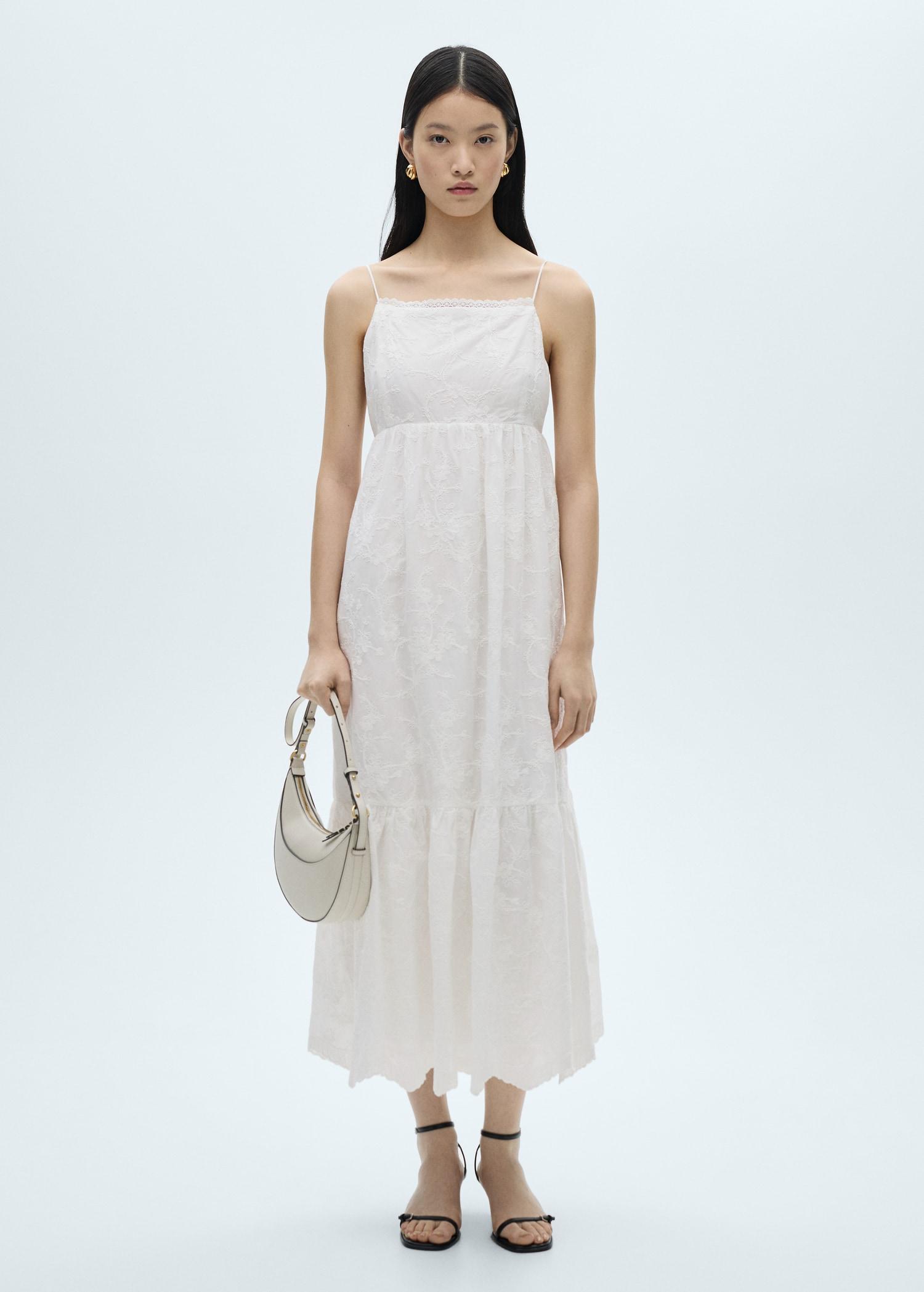 Floral embroidered dress with straps - Women | MANGO USA Product Image