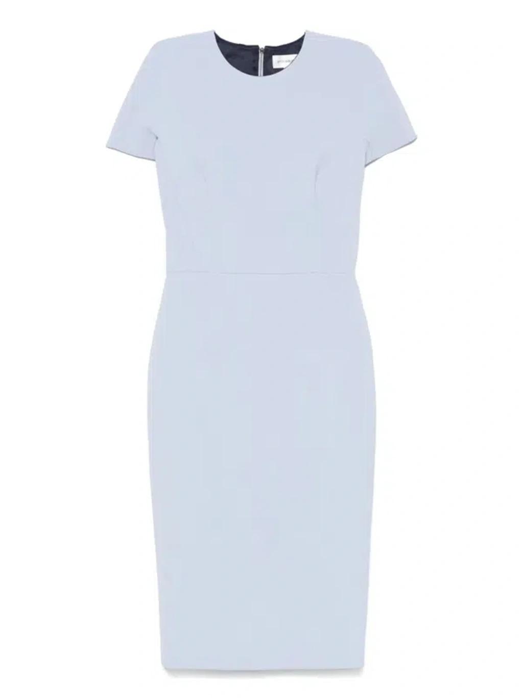 VICTORIA BECKHAM Crepe Dress Crew Neck Fitted Silhouette In Blue Product Image