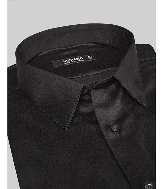Murano Slim-Fit Point Collar Solid Sateen Dress Shirt Product Image