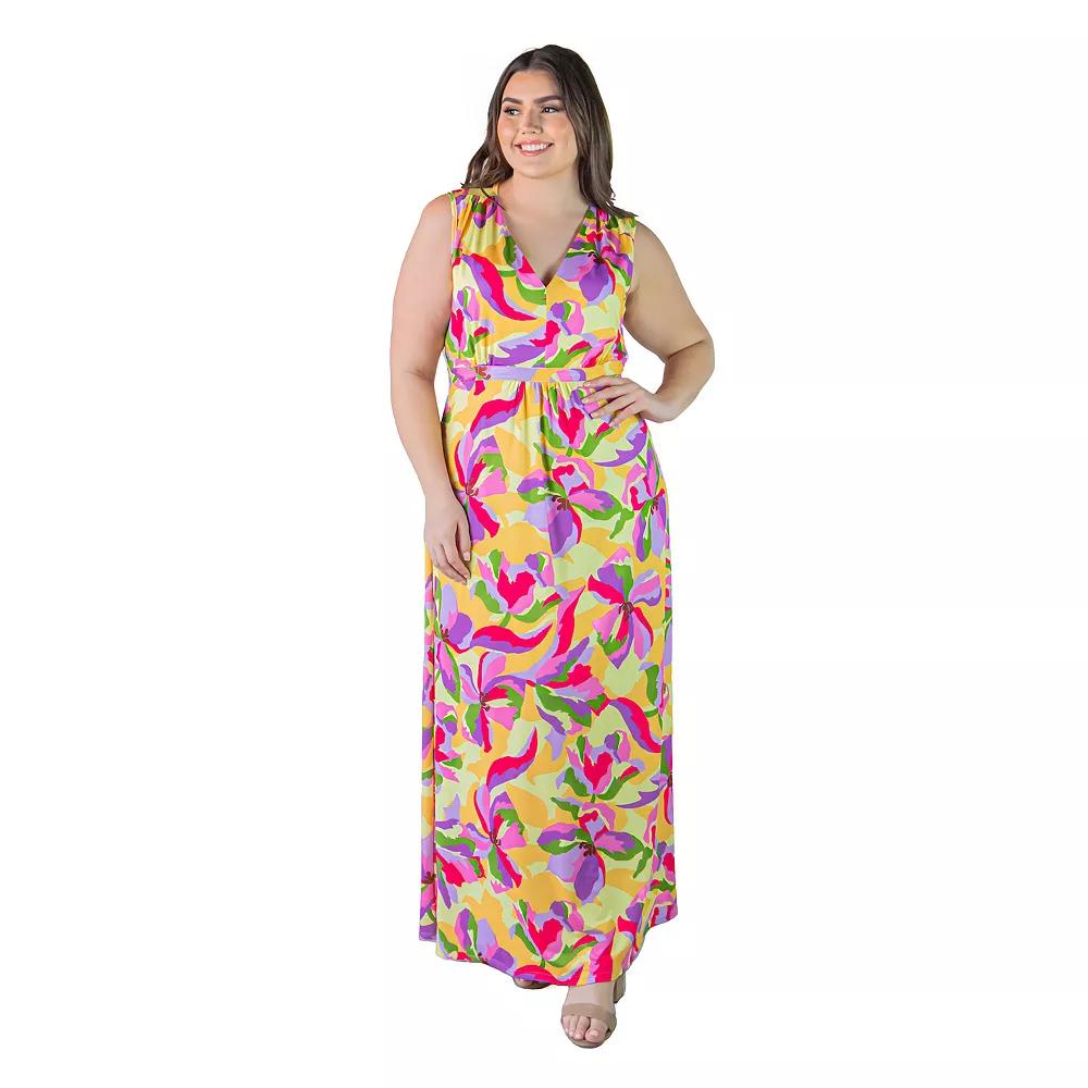 Plus Size 24Seven Comfort Apparel Sleeveless Loose Maxi Dress, Women's, Size: 3XL, Yellow Team Product Image
