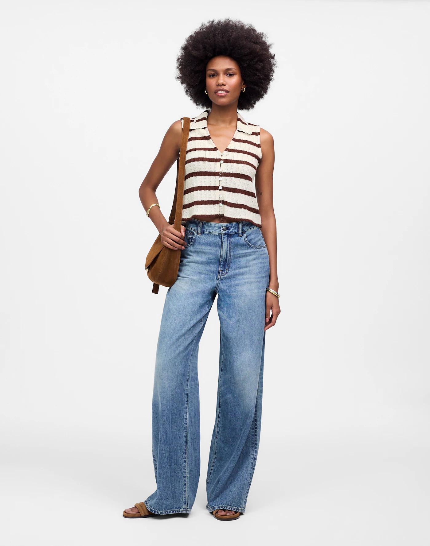 Crochet-Knit V-Neck Sweater Vest Product Image