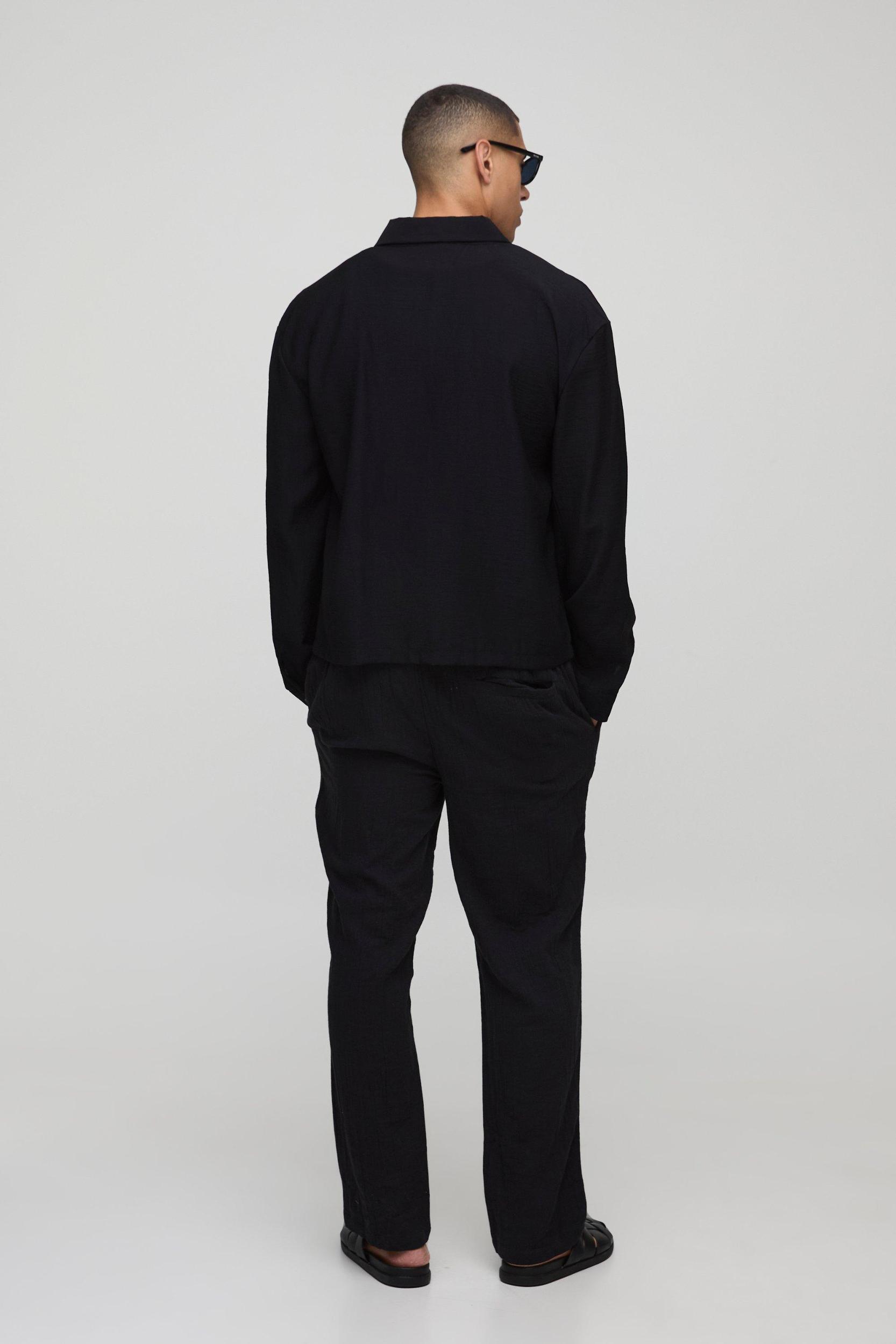 Crinkle Oversized Boxy Long Sleeve Shirt | boohooMAN USA Product Image