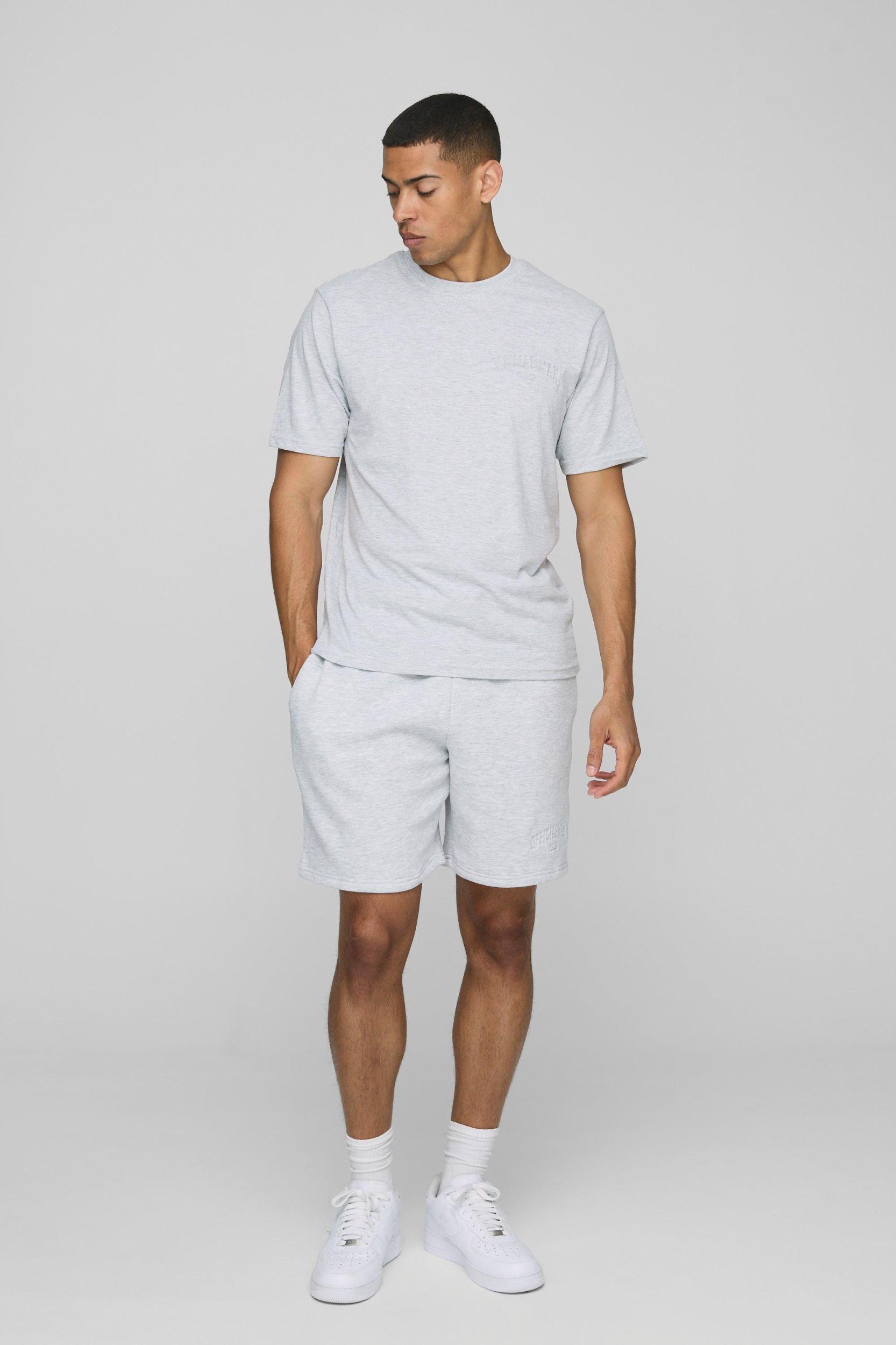 Regular Fit Varsity 25 Debossed T-Shirt & Short Set | boohooMAN USA Product Image