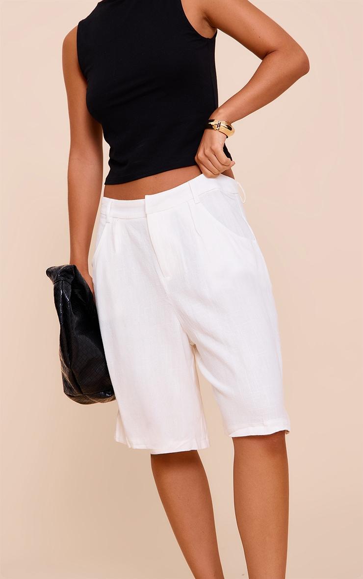 White Linen Tailored Long Shorts Product Image