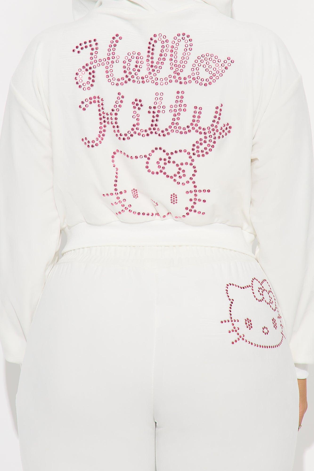 Hello Kitty Rhinestone Velour Zip Hoodie - White Female Product Image