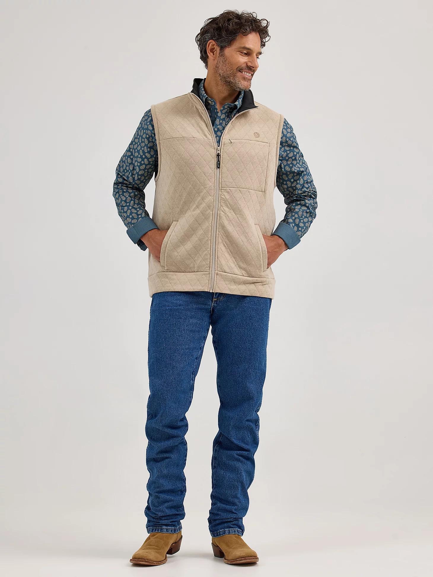 Men's George Strait Zip Front Solid Knit Vest in Tan Product Image