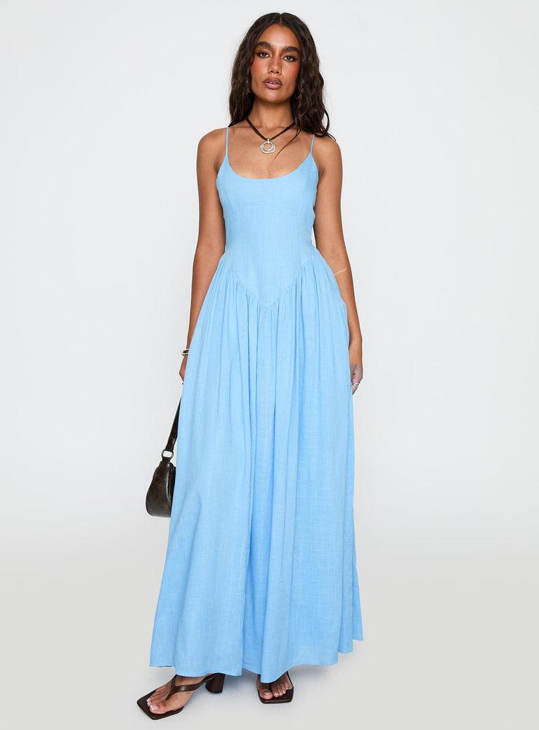Palisades Tie Up Maxi Dress Blue Product Image