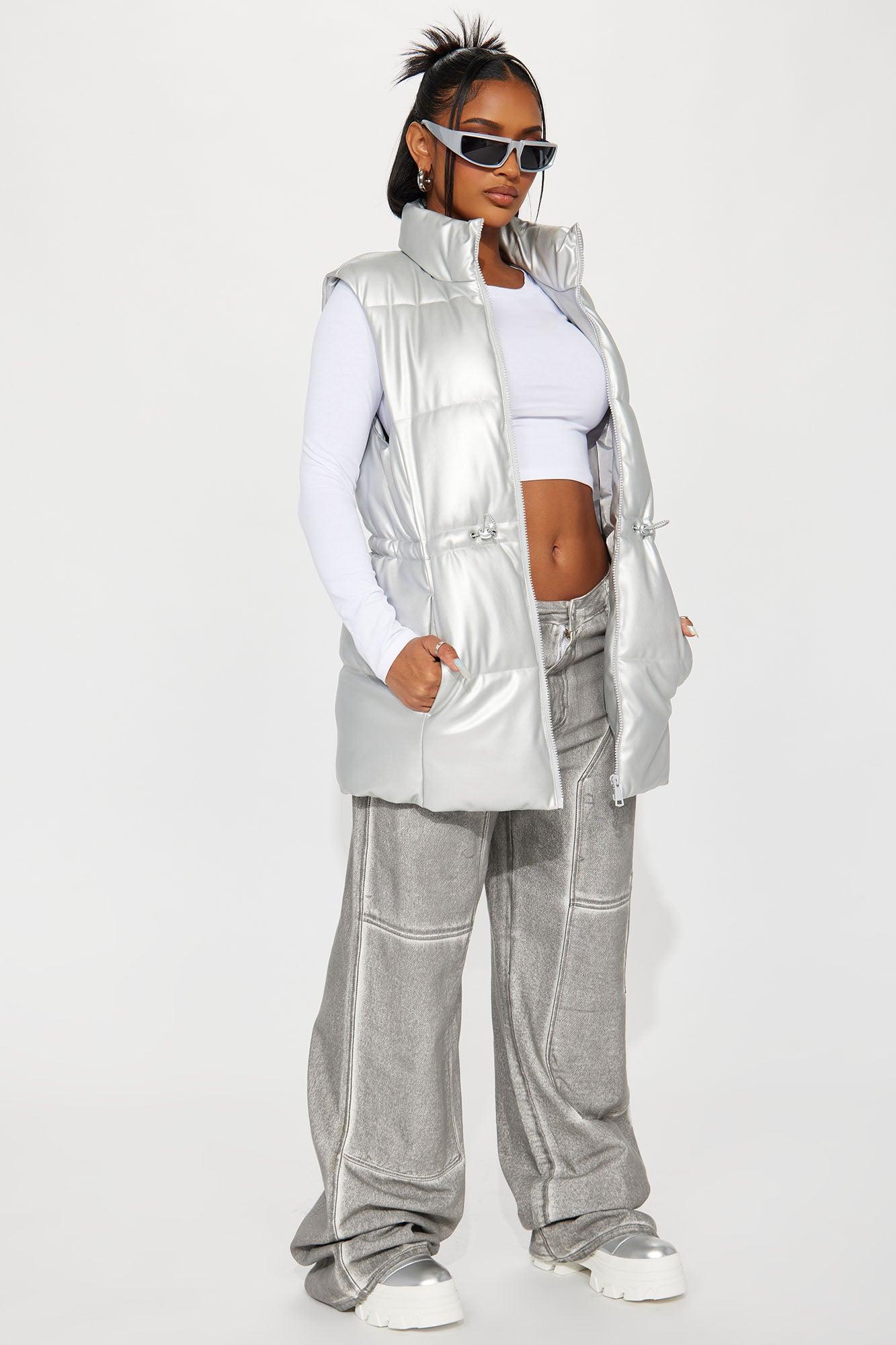 New Scene  Faux Leather Puffer Vest - Silver Product Image