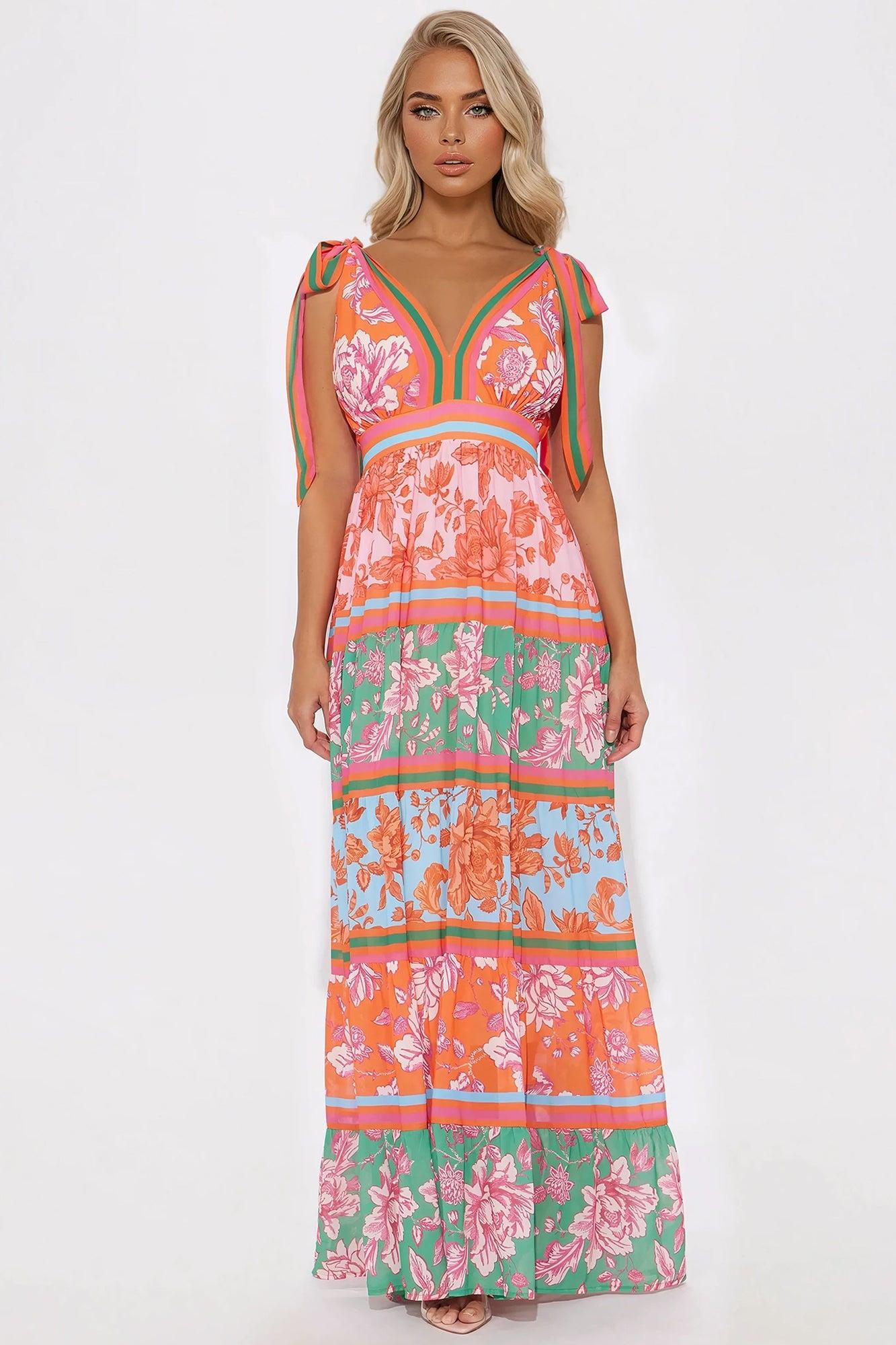 Eternal Sunshine Chiffon Maxi Dress - Orange/combo Product Image