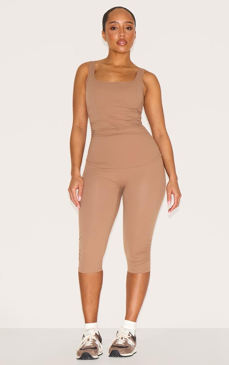 Shape Taupe Active Ruched Side Cupped Long Line Top Product Image