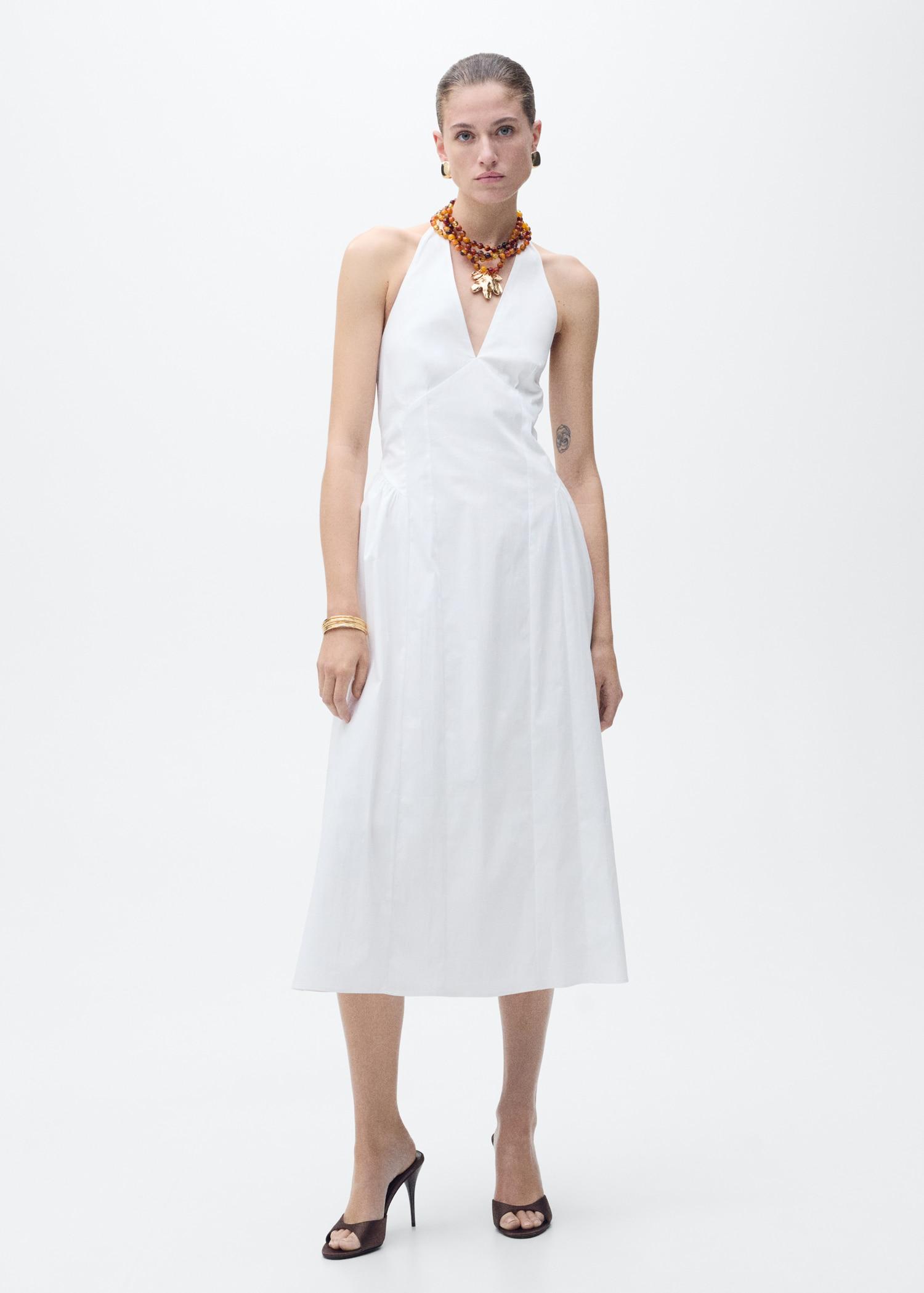 Halter neck cotton midi-dress - Women | MANGO USA Product Image