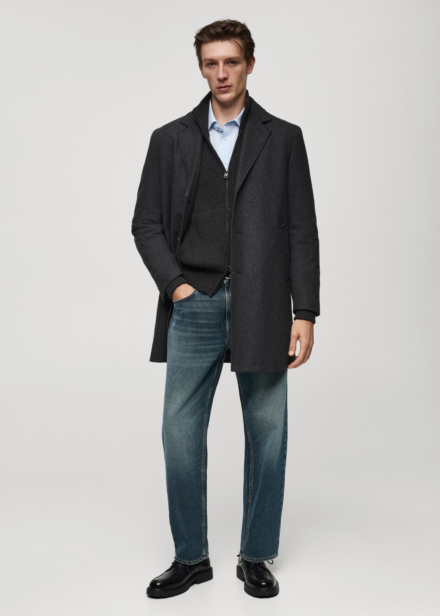 Regular fit quilted wool coat - Men | MANGO USA Product Image