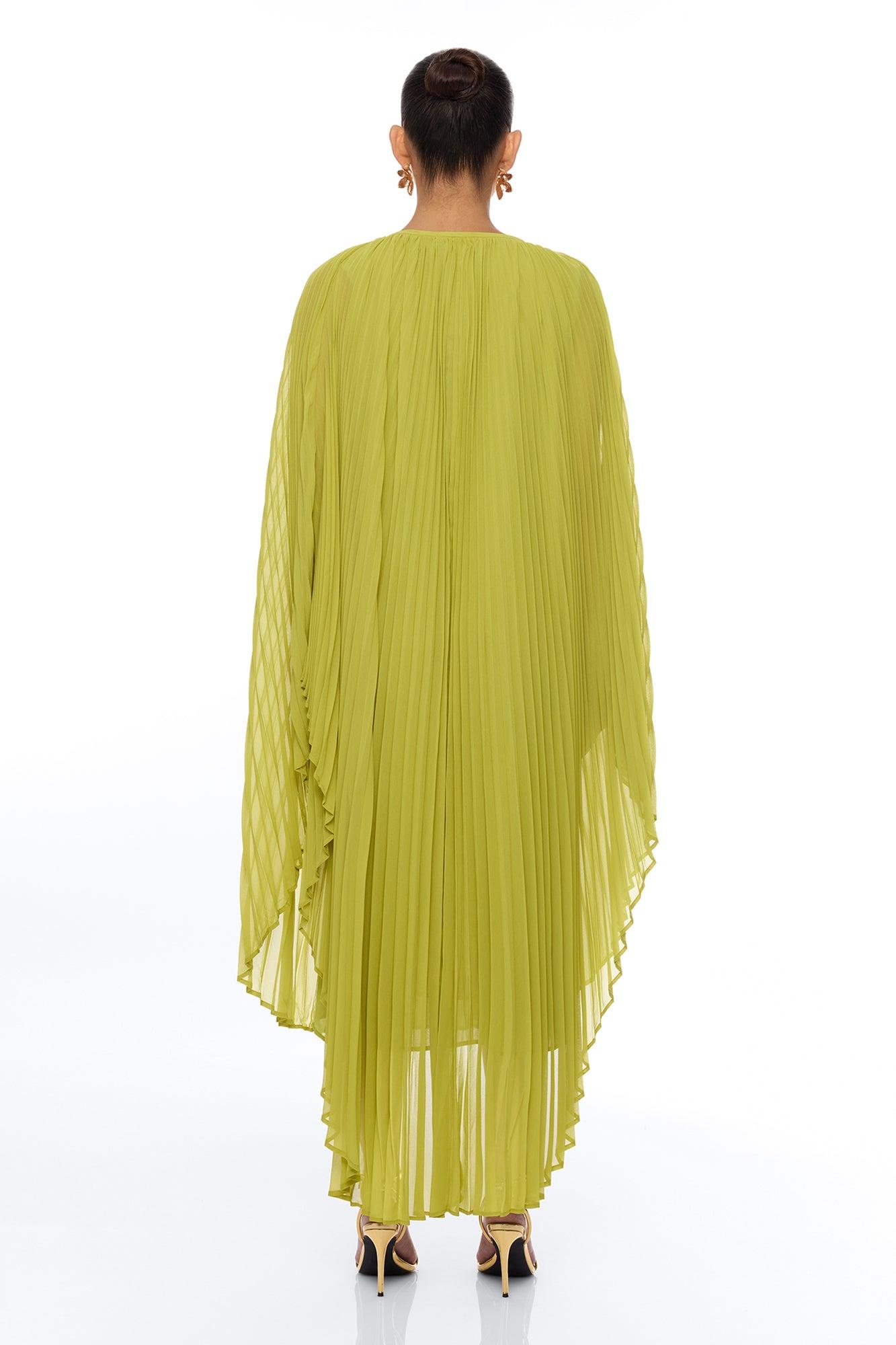 Aviana Pleated Maxi Dress - Chartreuse Female Product Image