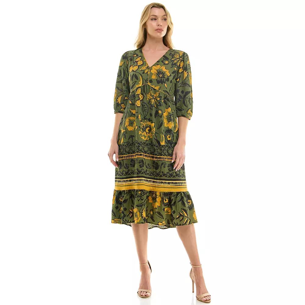 Women's Figueroa & Flower Printed V-Neck Maxi Dress, Size: Large, Green Product Image