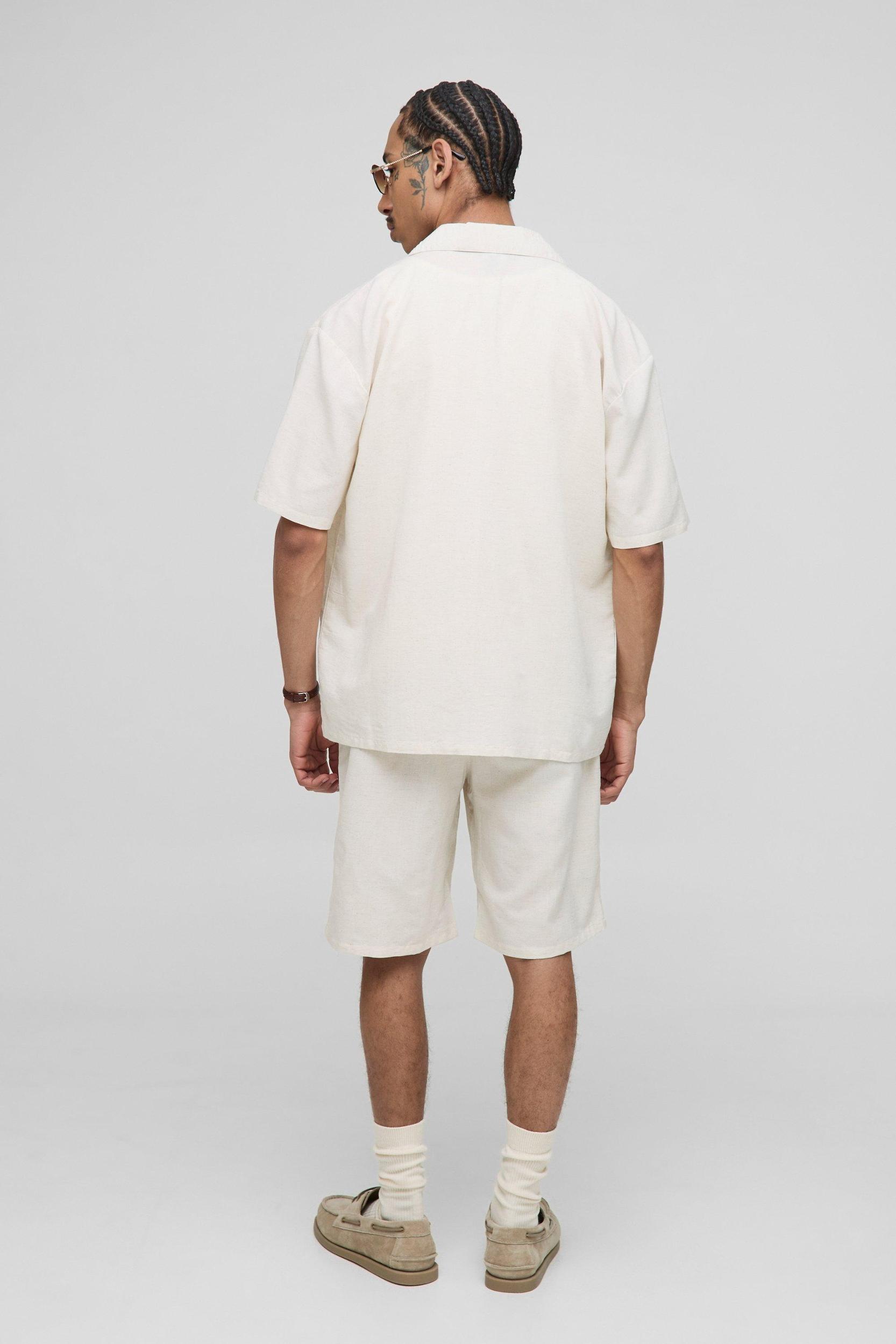 Oversized Linen Blend Organza Shirt & Relaxed Short Set | boohooMAN USA Product Image