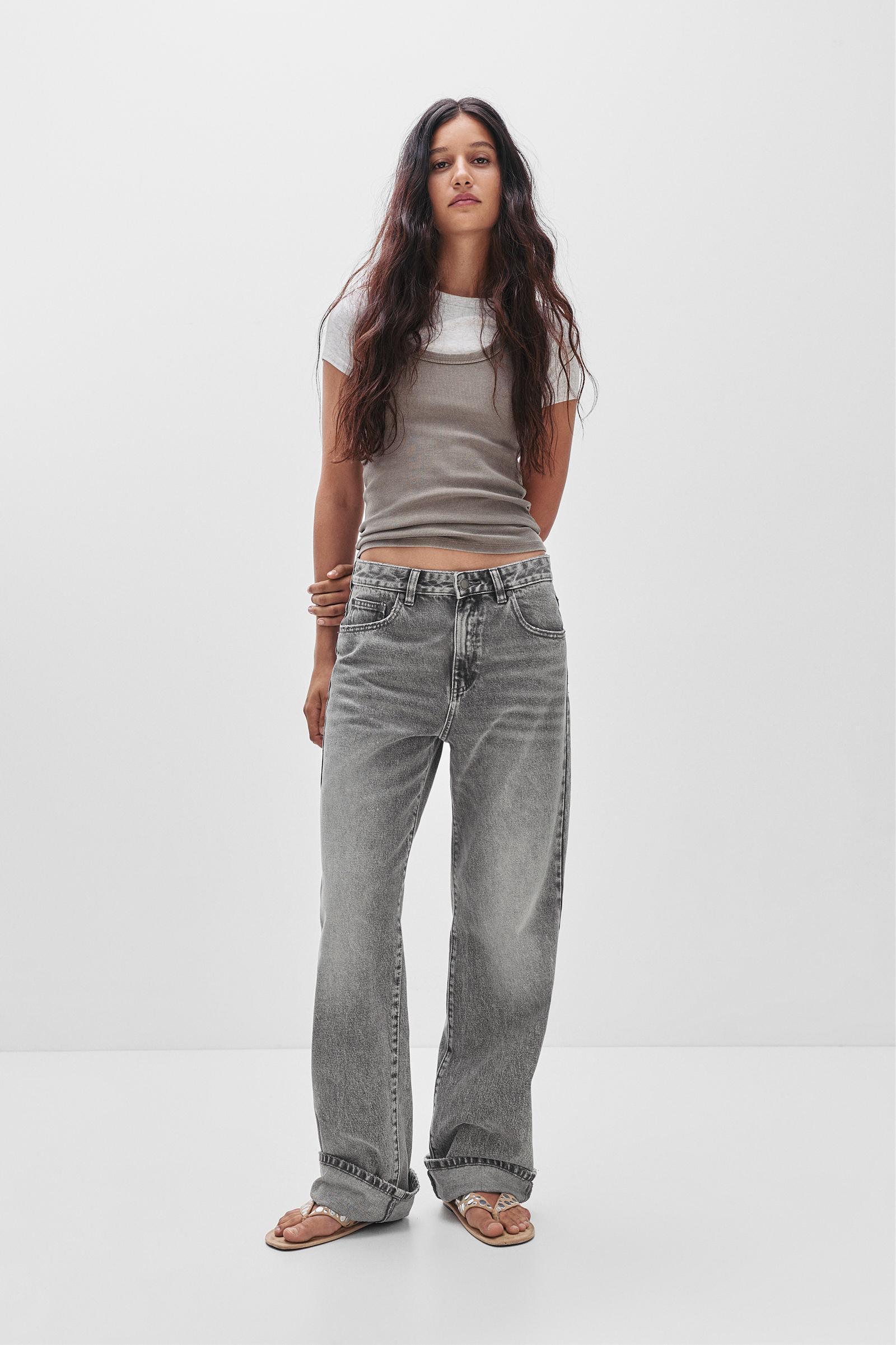 Straight-leg baggy jeans with turn-up hems Product Image