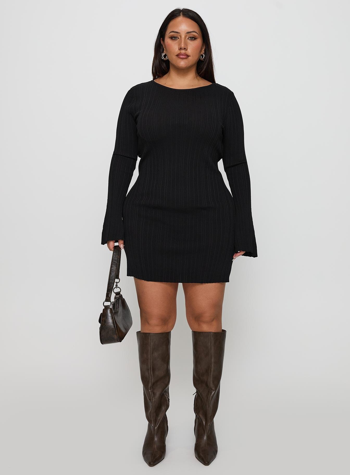 Mayok Long Sleeve Mini Dress Black Curve Product Image