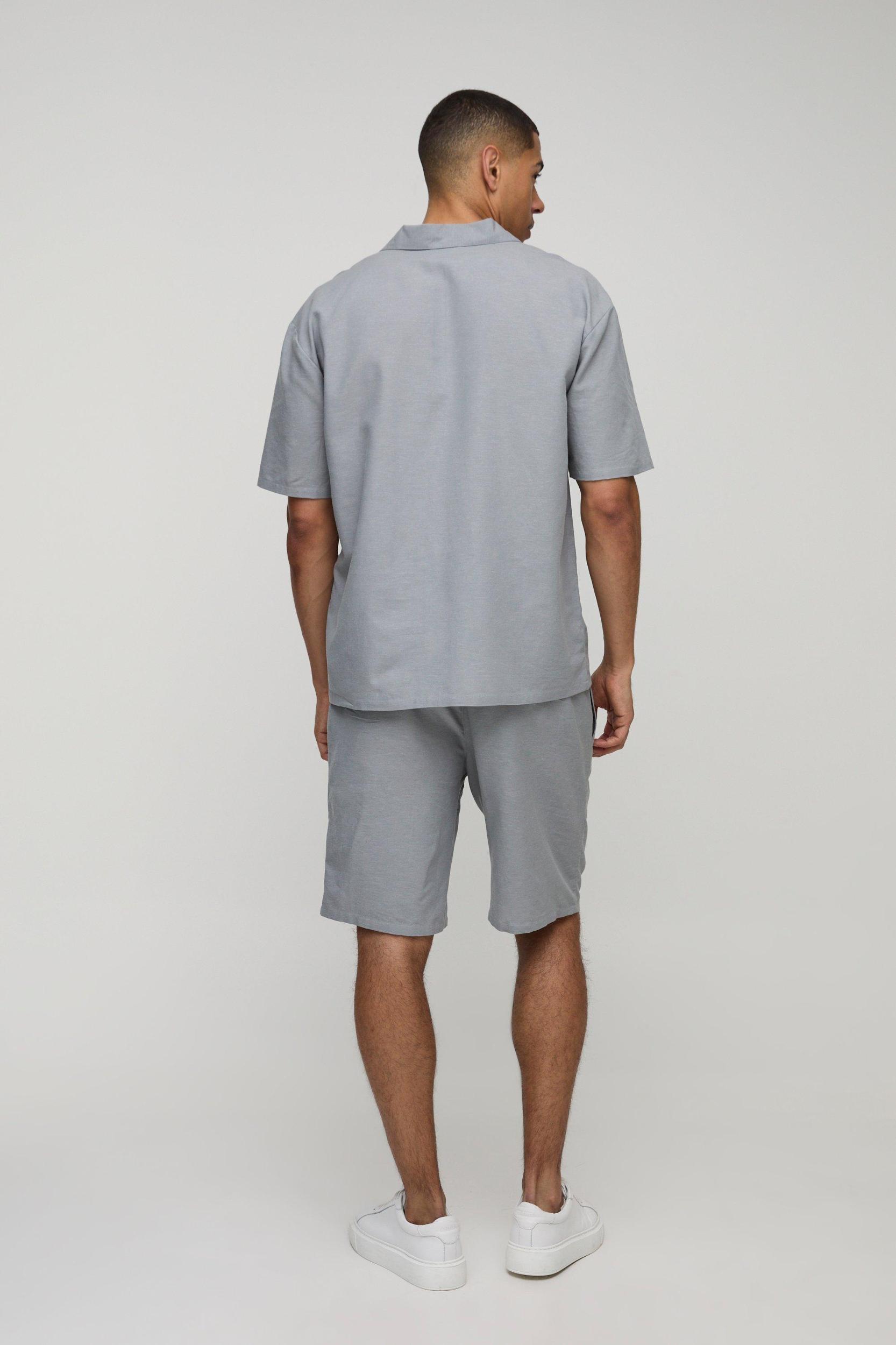 Oversized Overhead V-Neck Linen Blend Shirt & Short Set | boohooMAN USA Product Image