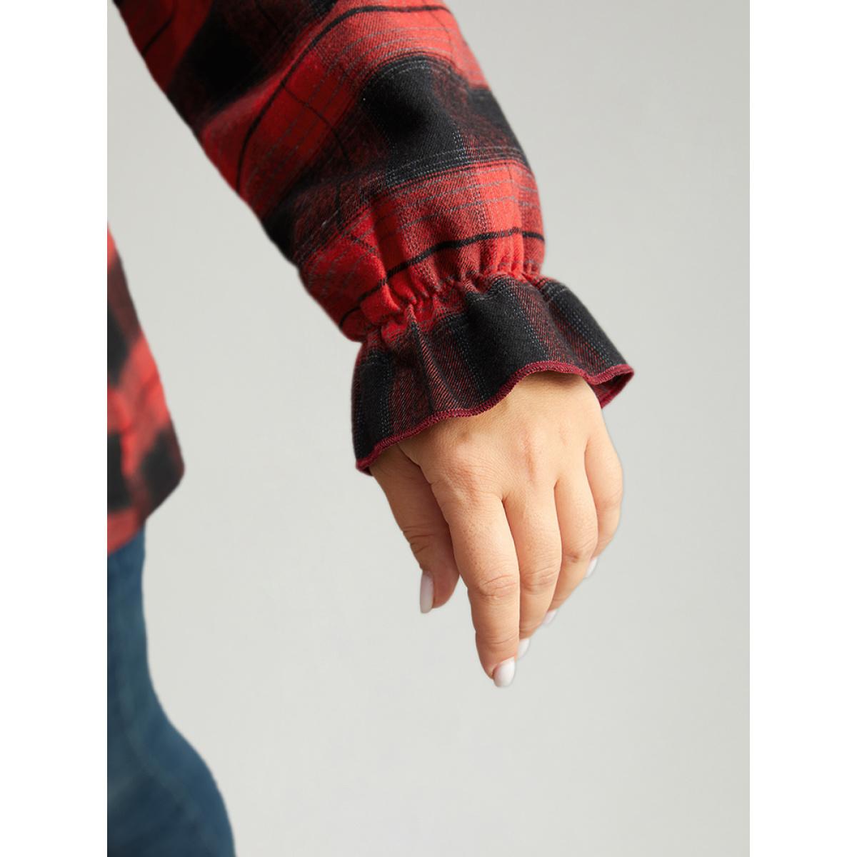 Plus Size Scarlet Plaid V Neck Lantern Sleeve Ruffles Blouse Women Elegant Long Sleeve V-neck Festival-Christmas Blouses BloomChic 14-16/1X Product Image