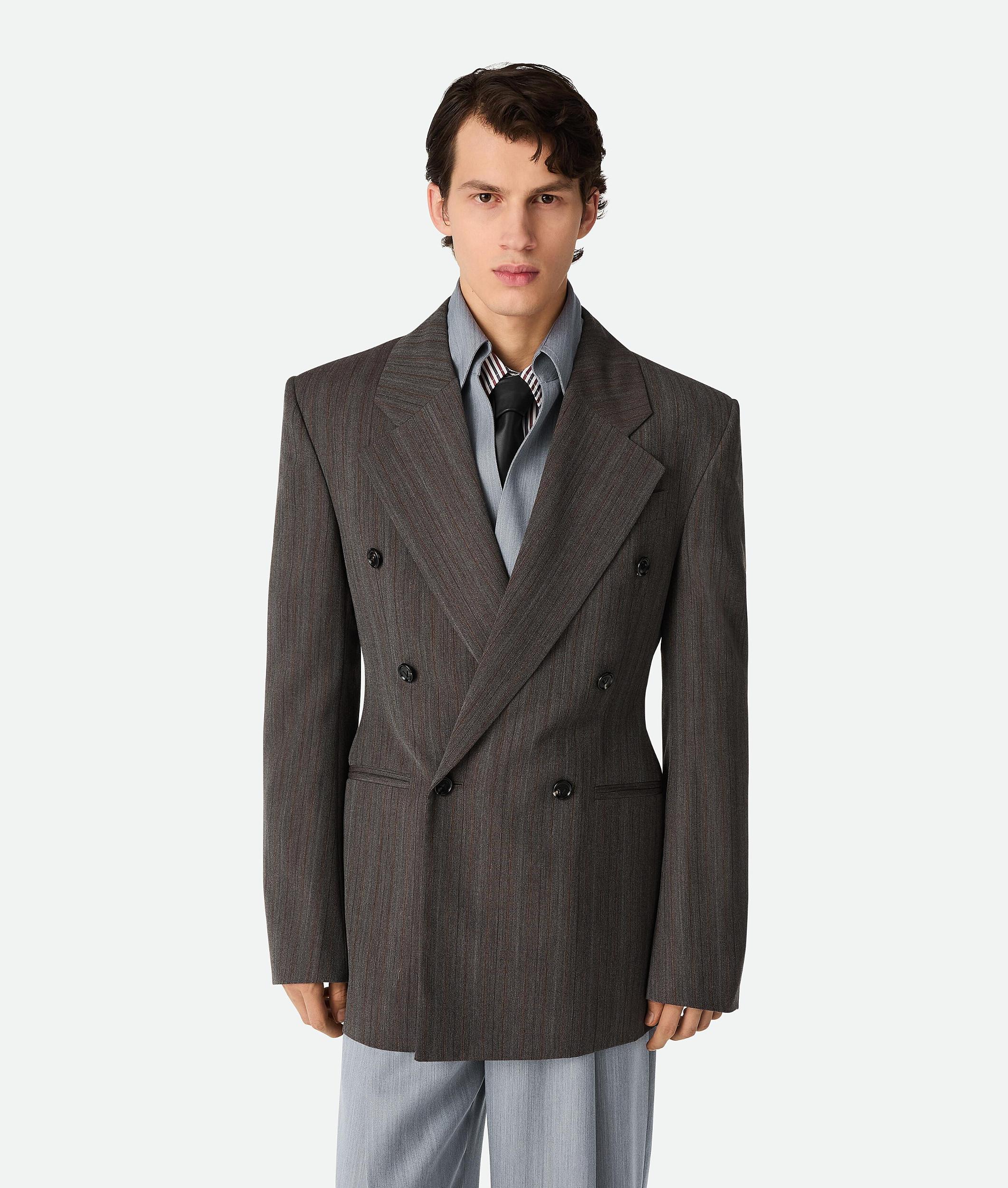 Men's Wool Subtle Stripe Jacket in Grey/brown melange Product Image