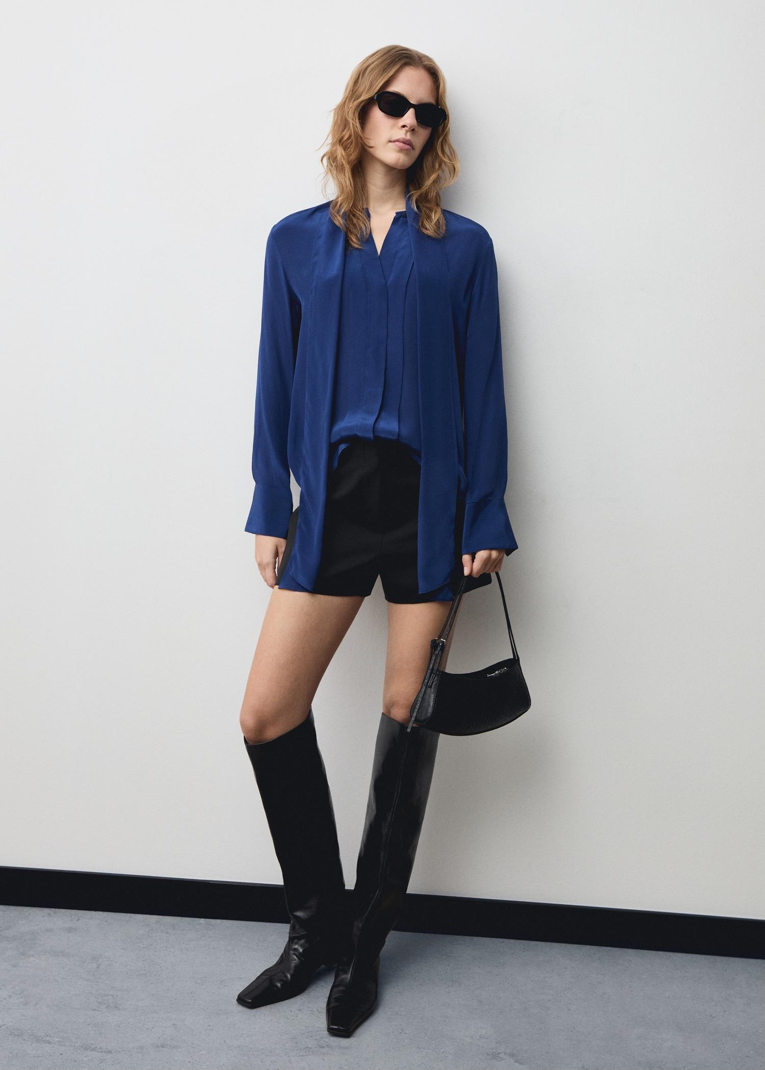 Satin shirt with bow - Women | MANGO USA Product Image